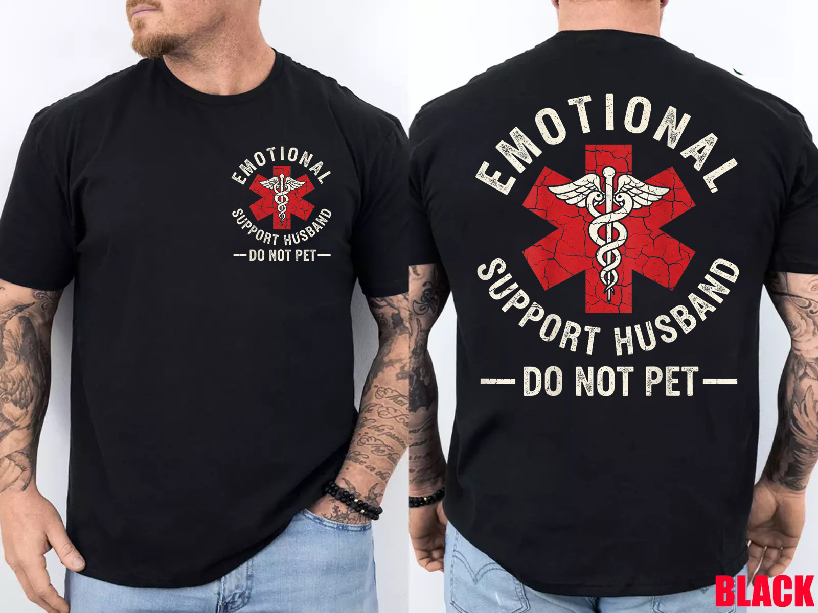 Do Not Pet Emotional Support Husband Funny Couples (2 Side) T-Shirt