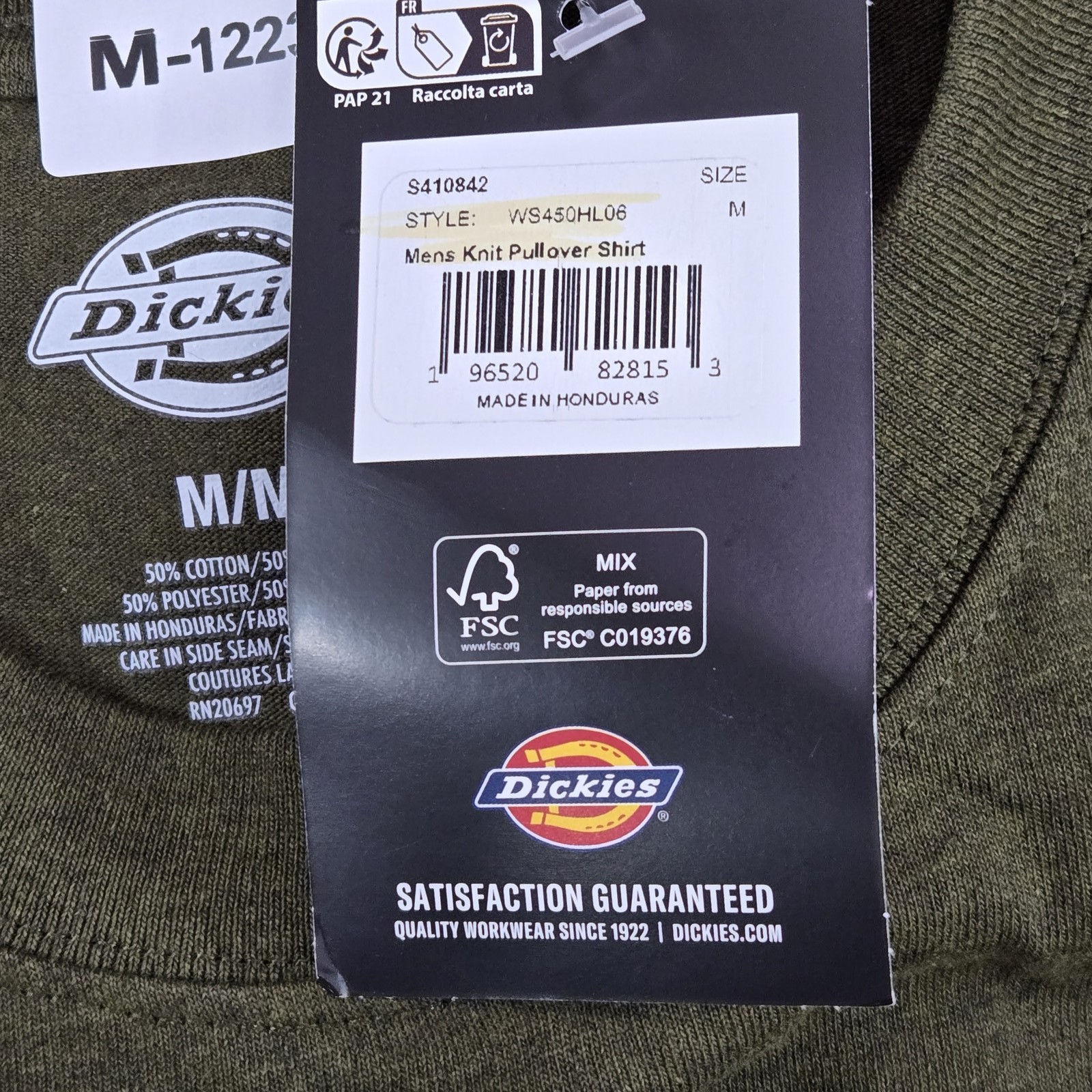 Dickies Men Shirt M Green Knit Pullover Short Sleeve Crew Neck Heavyweight NWT