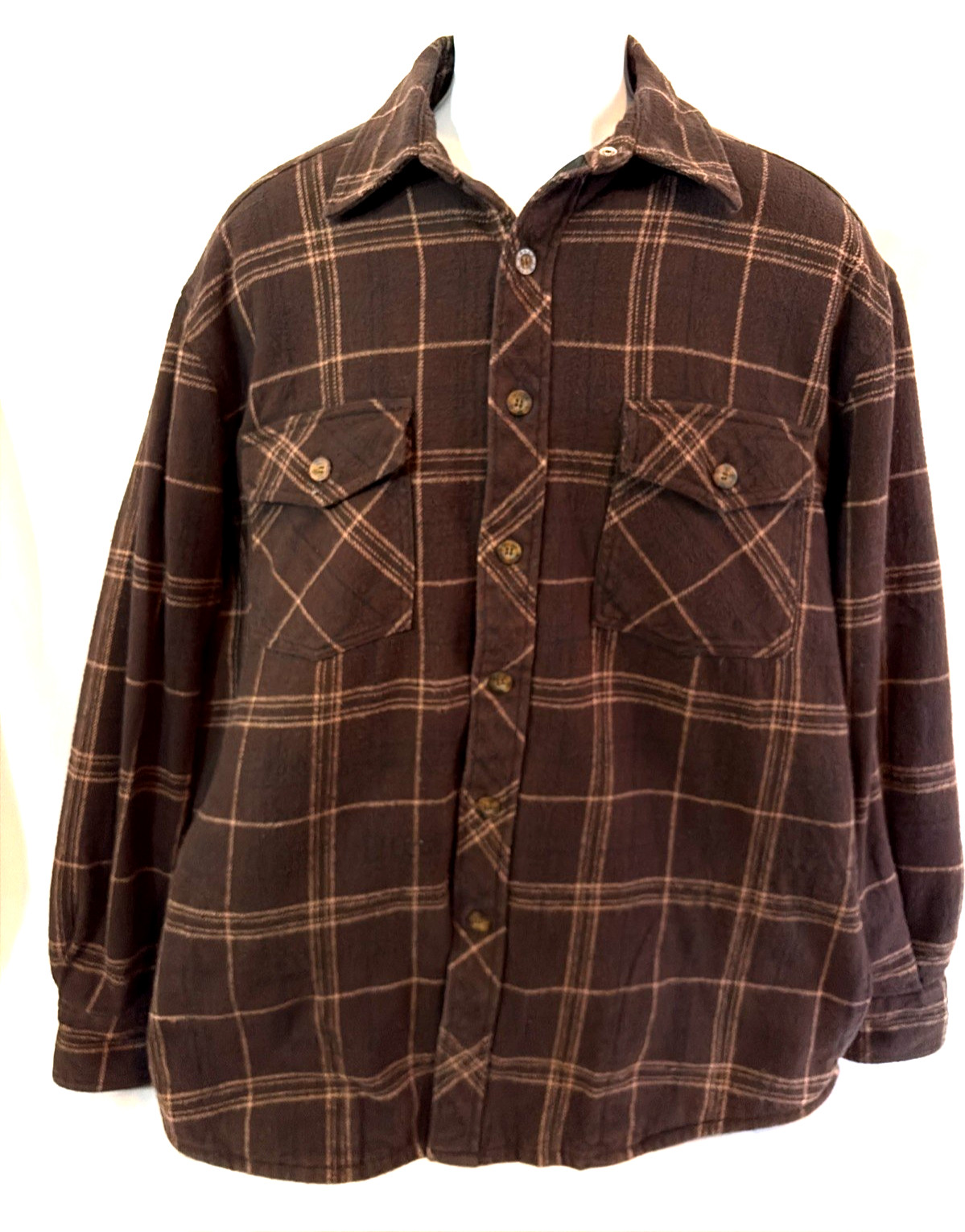 Men’s Levi Strauss Thermal Quilted Lined Plaid Flannel Shirt Size L