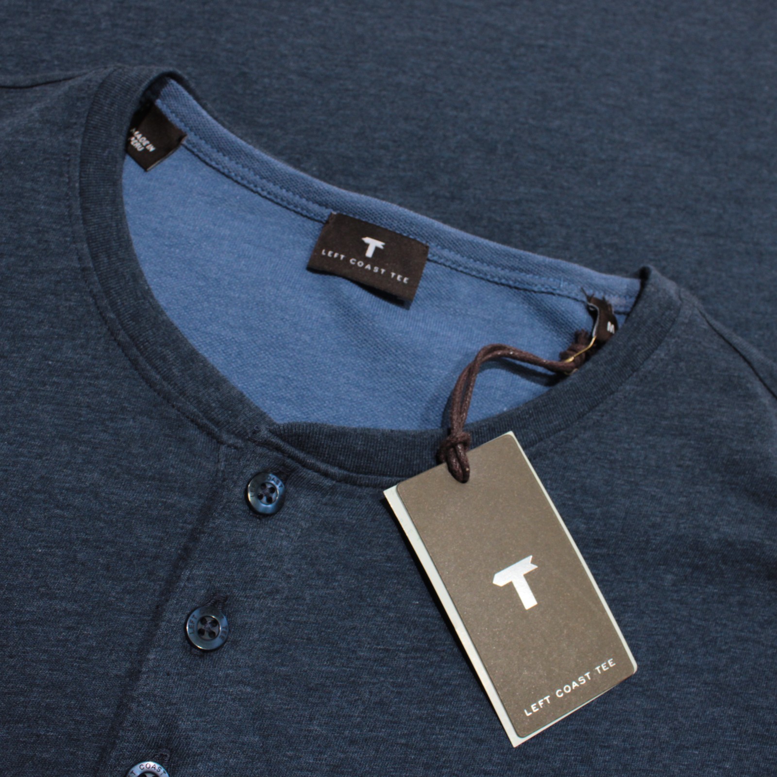 Left Coast Tee NWT Kipa Reversible Long Sleeve Henley T-Shirt Size M in Blue