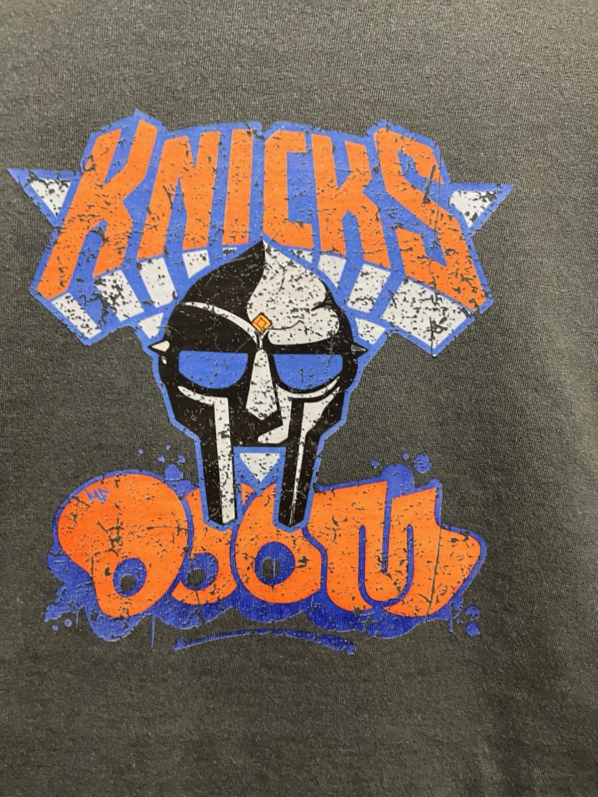 New York Knicks MF DOOM Rap T Shirt Large Vintage Faded Black Style Retro Doom