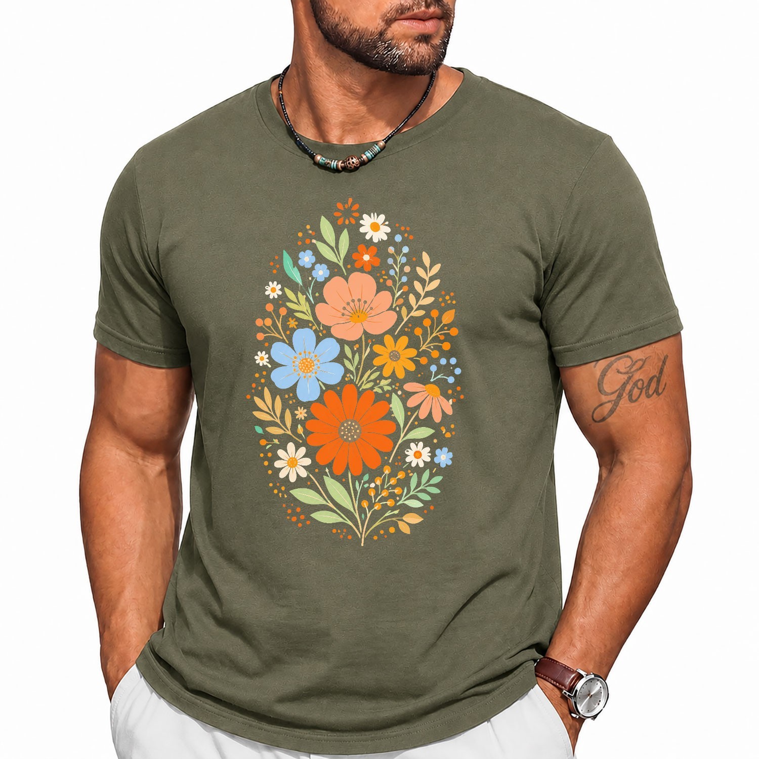 Vibrant Flowers Floral Print Spring Season Women Casual Wear Stylish Tee Shirt
