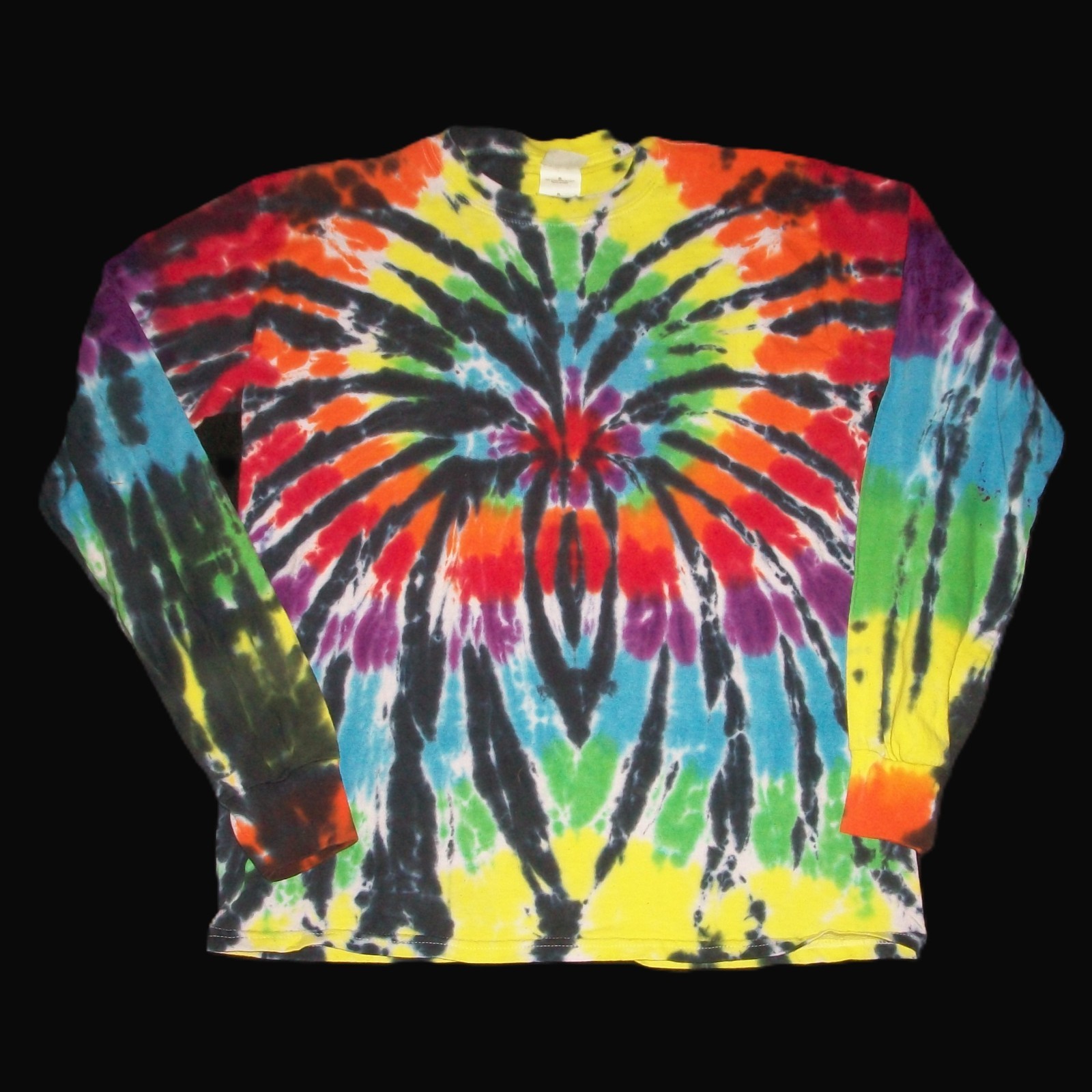 Tie Dye Long Sleeve T-Shirt Rainbow Spider Medium Hippie Tye Dyed