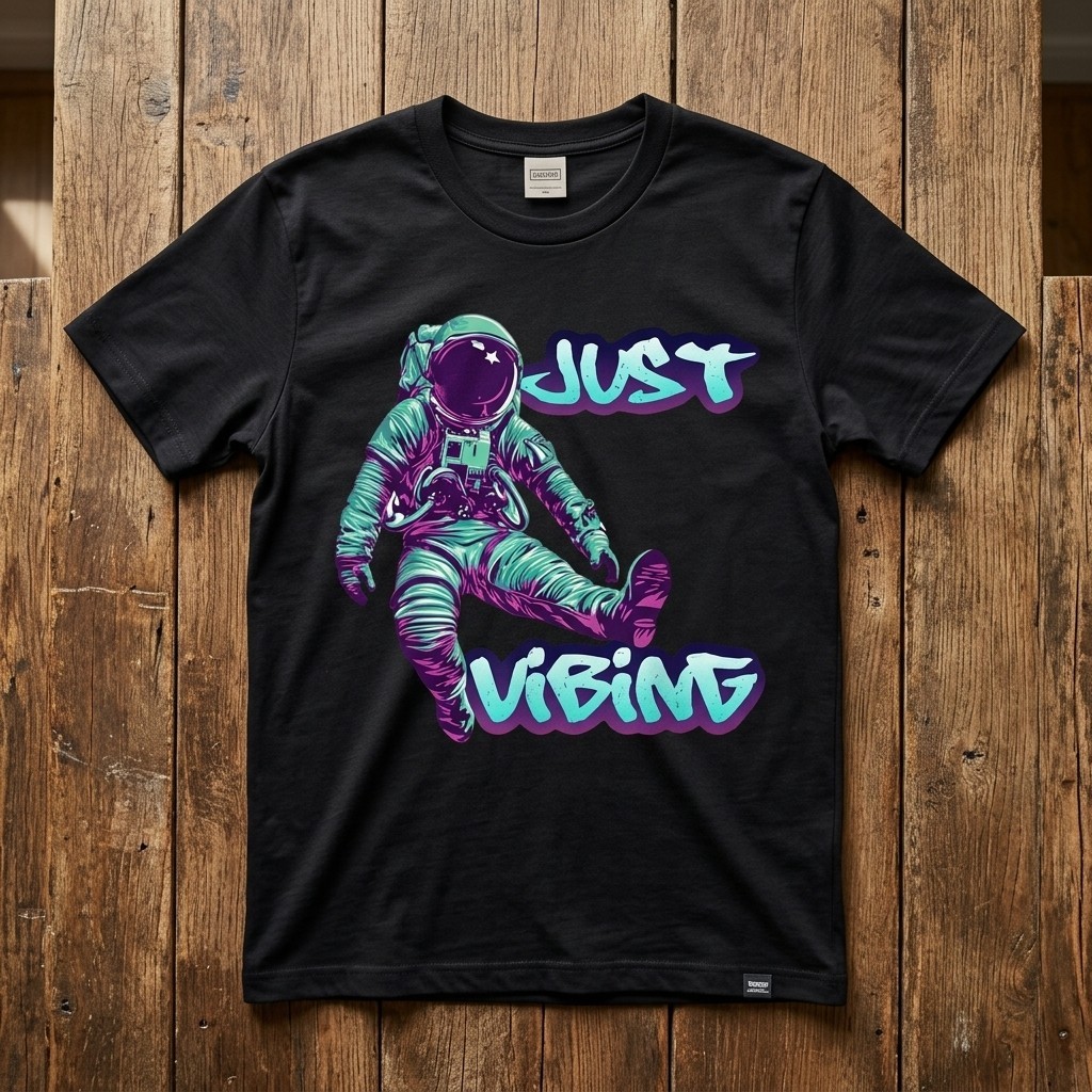 Purple and Teal Astronaut Just Vibing Graphic for Men T-Shirt TA79