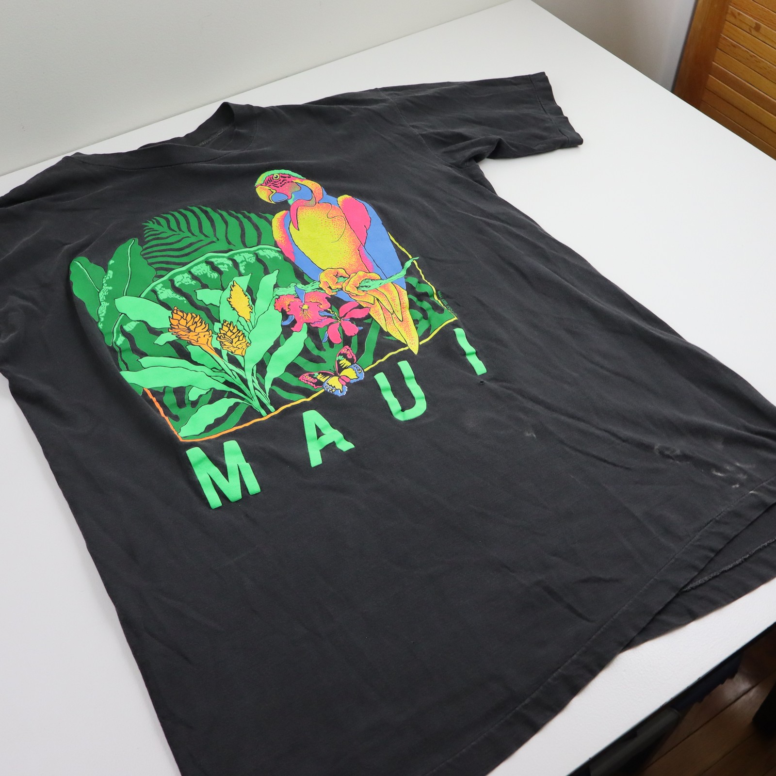 Maui Vintage 90s T Shirt Mens 3XL Black Hawaii Parrot Tropical Single Stitch Tee