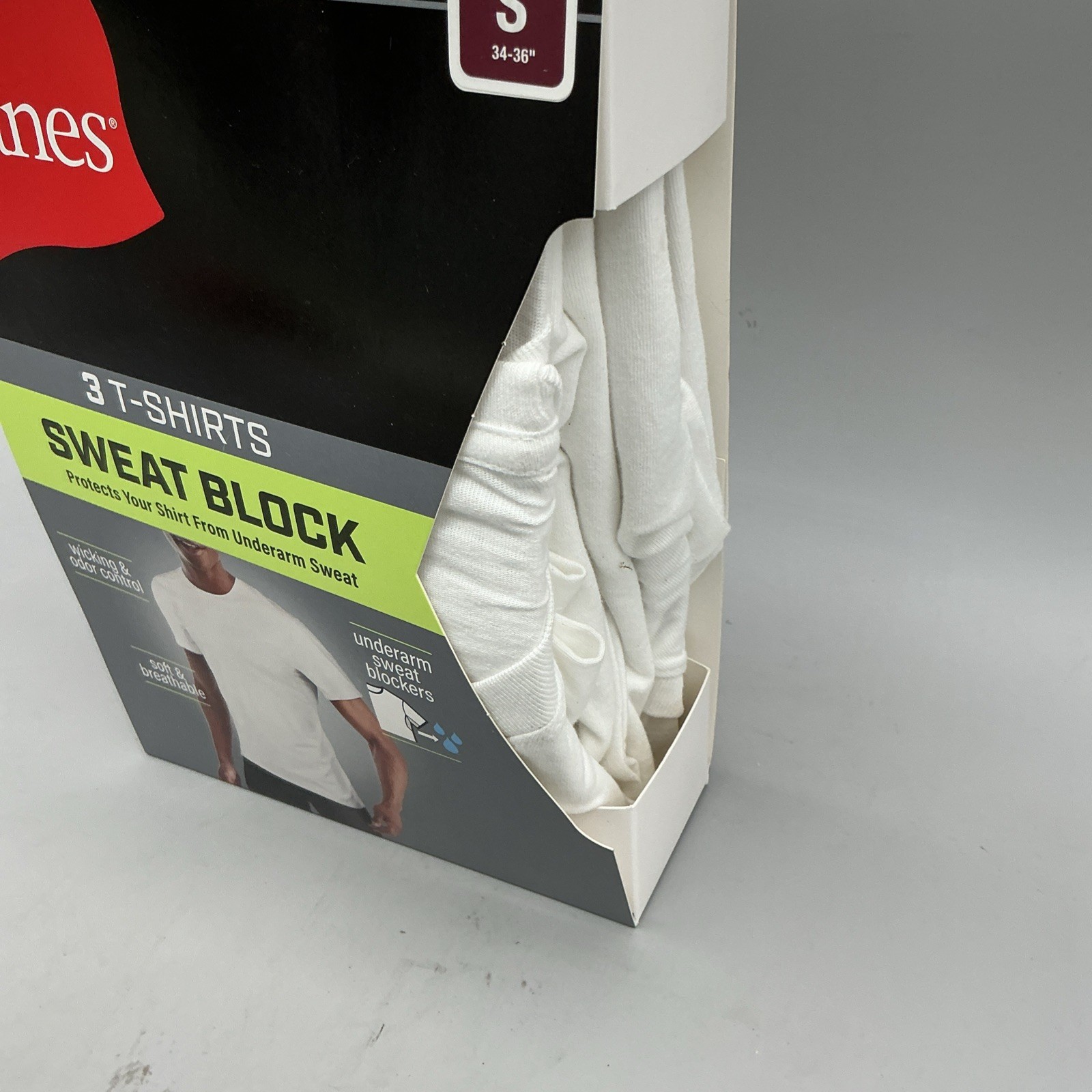 Hanes Mens Short Sleeve White T-Shirts 3 Pack Sweat Block Size Small New