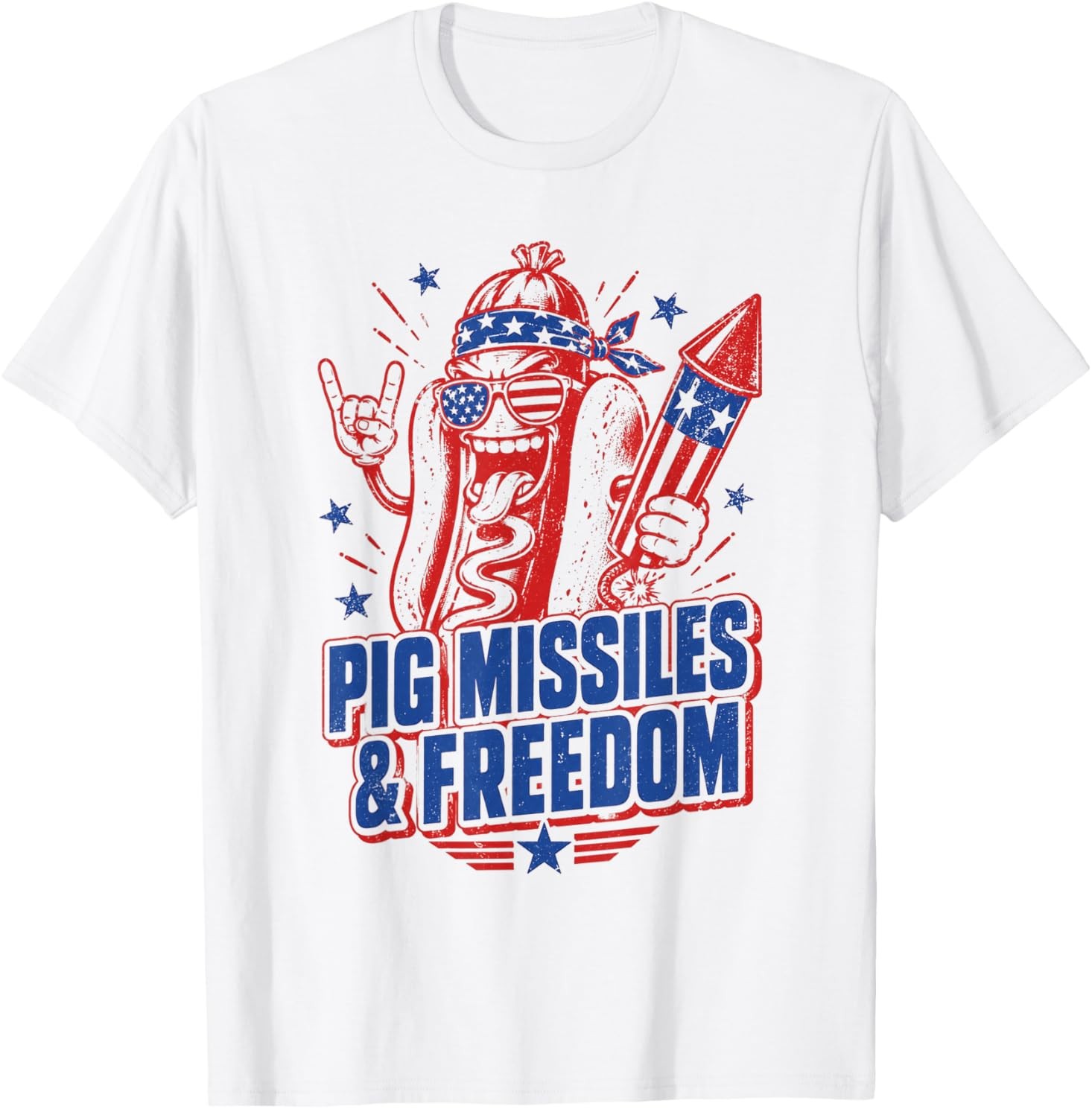 4th of July Hotdog Pig Missiles and Freedom Patriotic BBQ T-Shirt
