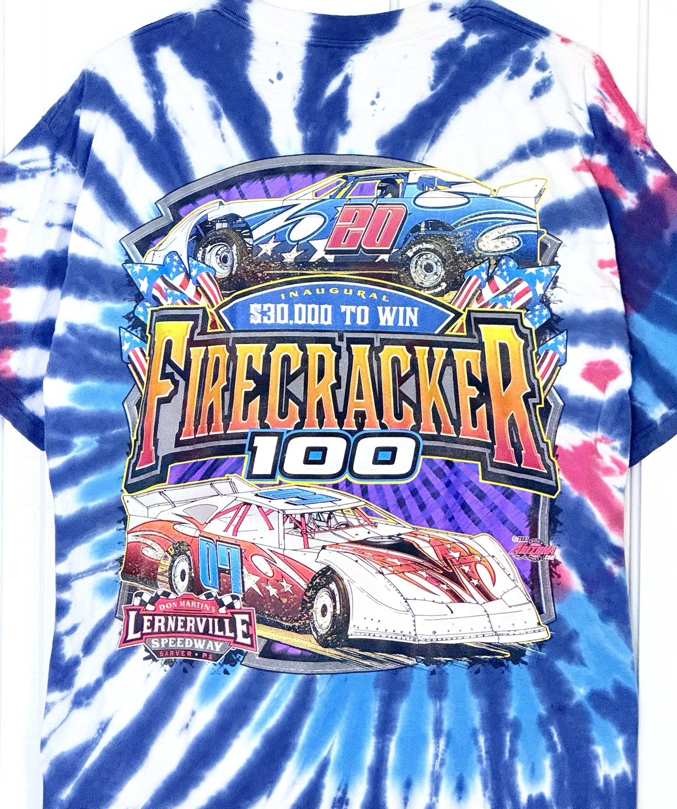 Vintage Fircracker 100 Tie-Dye Racing Tshirt 2007 Lernerville Speedway Large