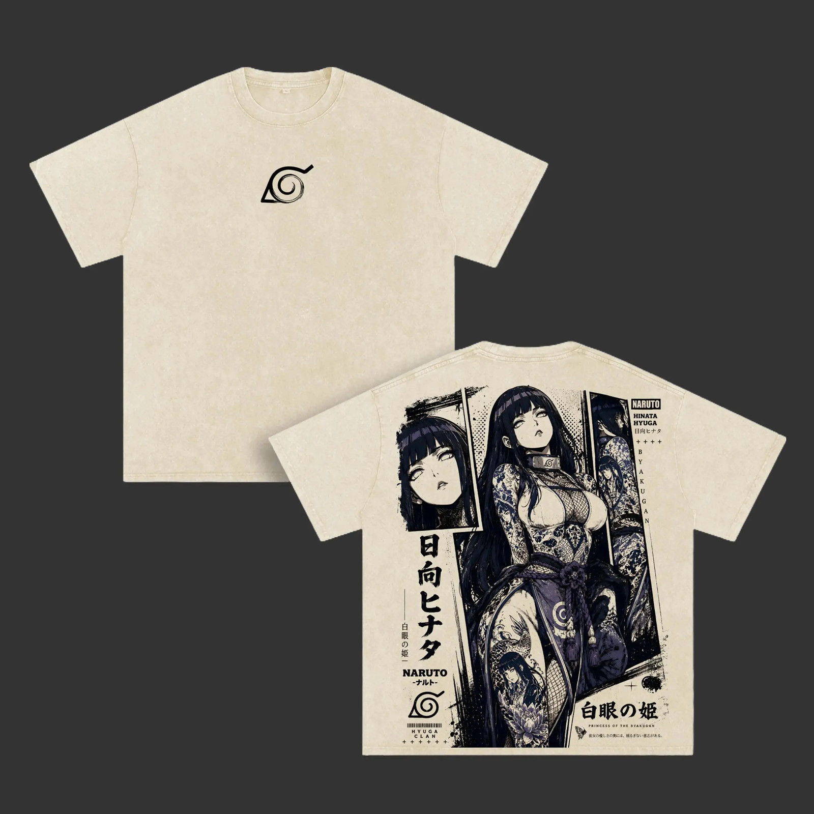 Naruto Hinata Hyuga Byakugan Vintage Oversized Graphic T-Shirt Anime Tee