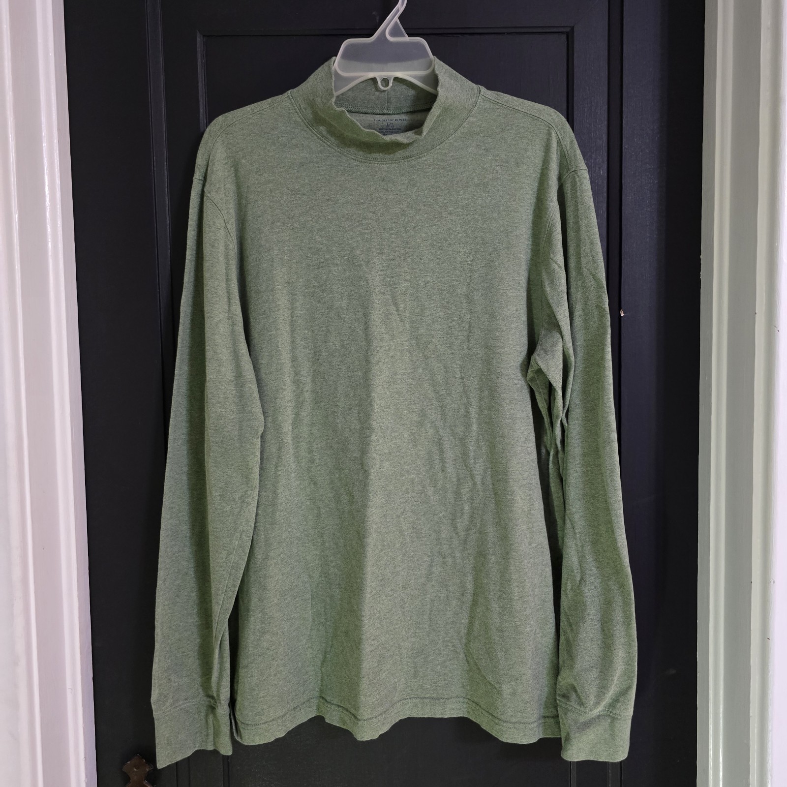 Lands’ End Men’s L/T Green Solid Mock Neck Long Sleeve Knit Stretch T-Shirt