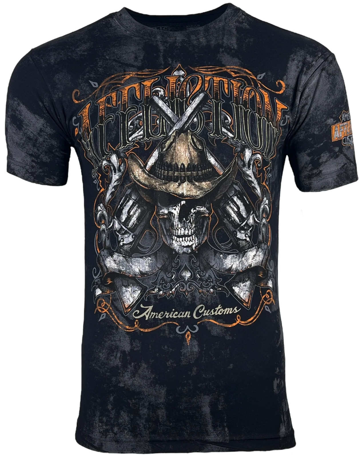 Affliction Men’s T-Shirt AC OUTBACK Skull Biker Black Tattoo S-5XL