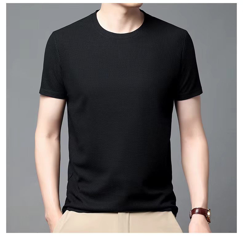 Men’s Waffle Knit T-Shirt Breathable Summer O-Neck Casual Short Sleeve Tee