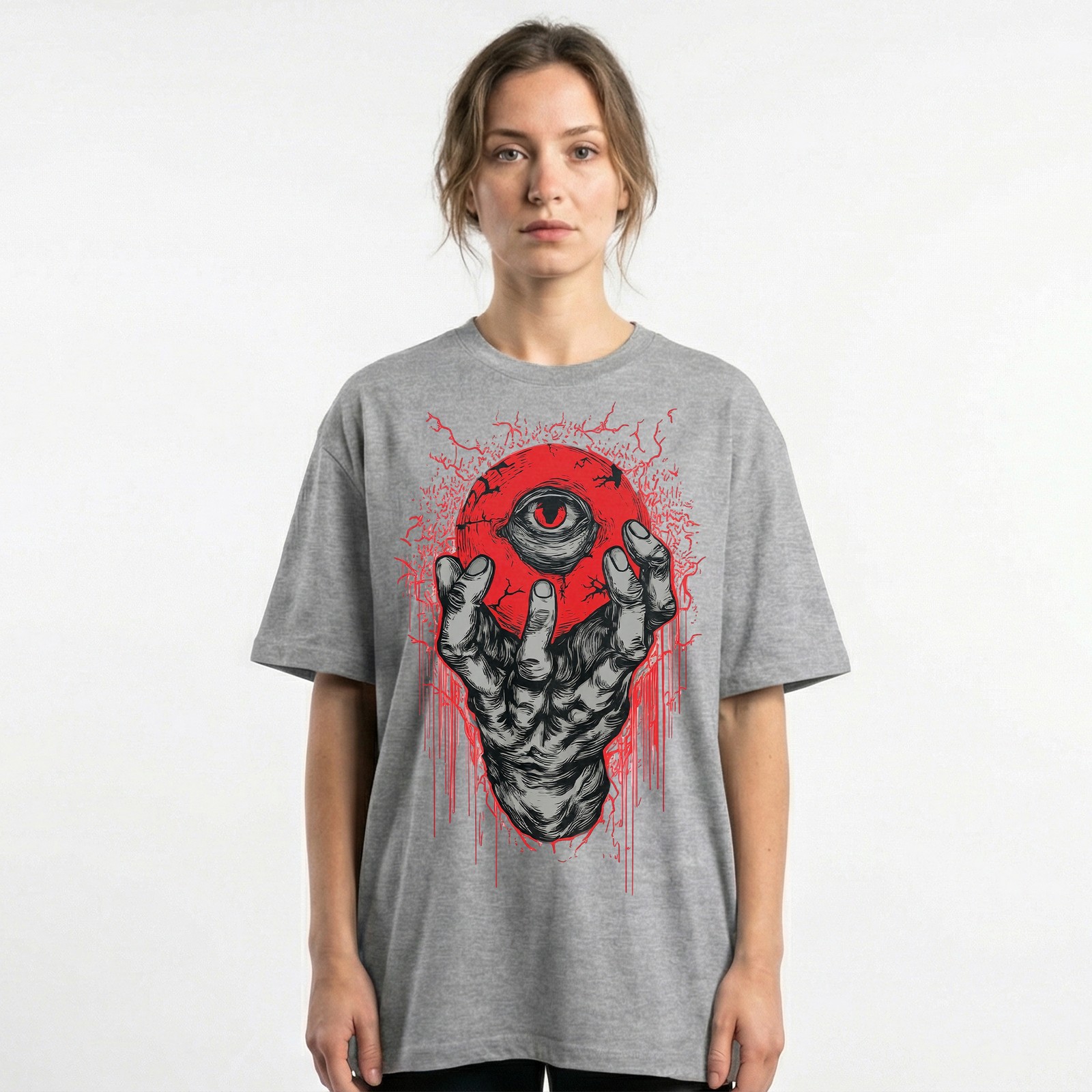 Demon Hand Holding Red Eyeball Horror Dark Gothic T-Shirt Occult Satanic Art Tee