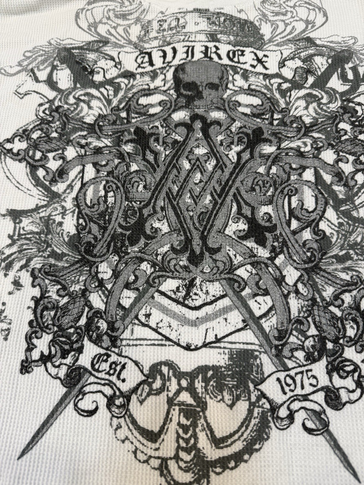 Avirex Shirt Large 00s Y2k Skull Skeleton Tribal Long Sleeve Tee White And Black