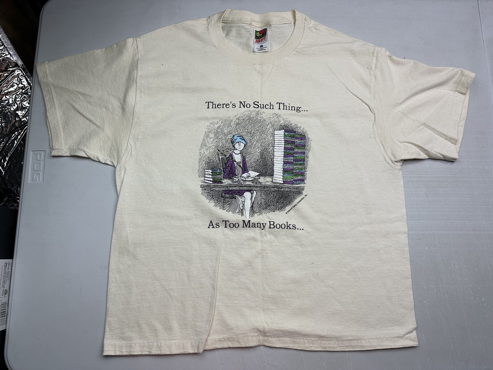 Vintage Sz L Edward Gorey Shirt No Such Thing, Too Many Books Caricature