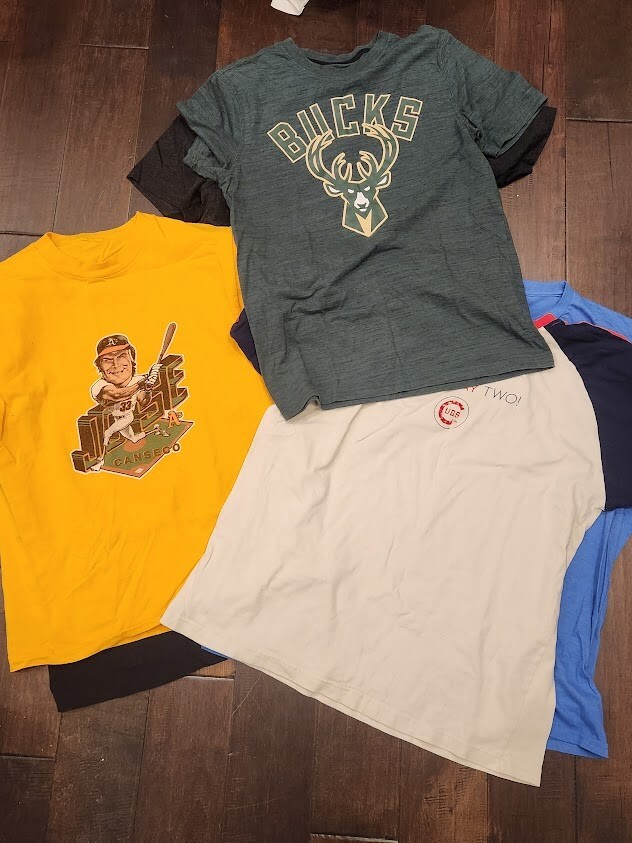 Mystery T-Shirt & Assorted Apparel Box (8 Total) Mixed Sizes and Brands