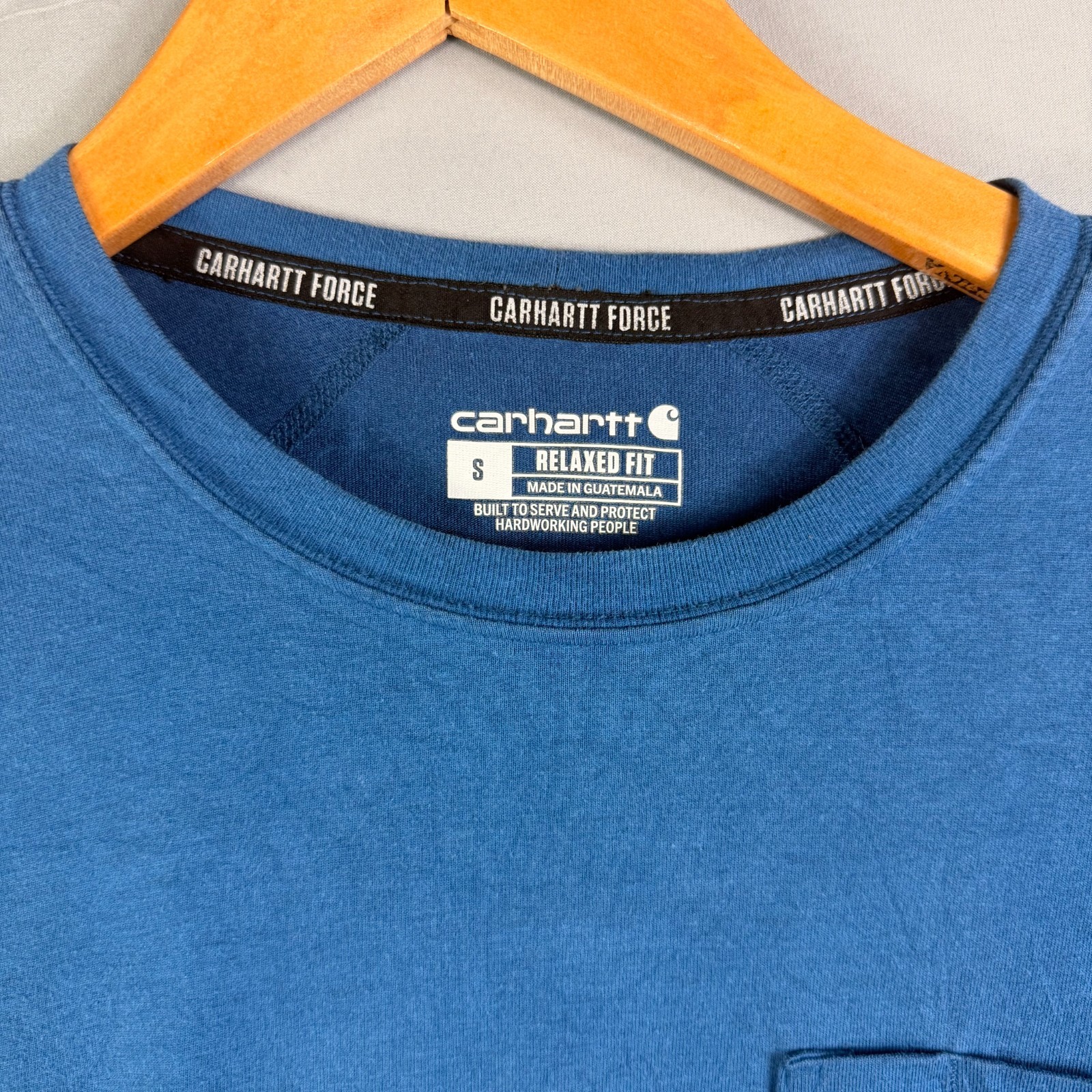 Carhartt Force T-Shirt Men’s S Relaxed Fit Blue Short Sleeve Pocket Tee