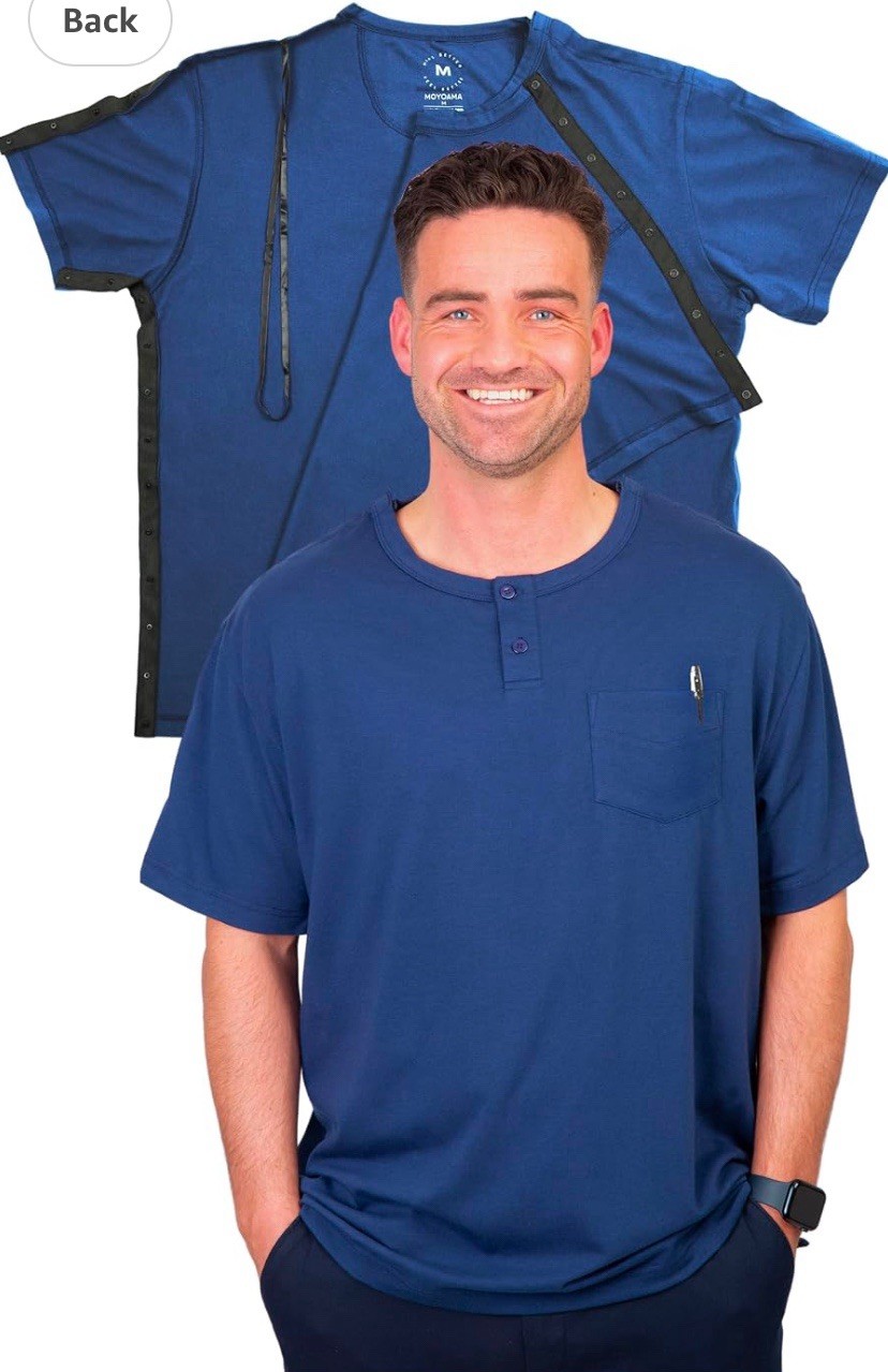 Post Shoulder Surgery Shirt for Men Full Snap Open Tear Away Short Sleeve Large