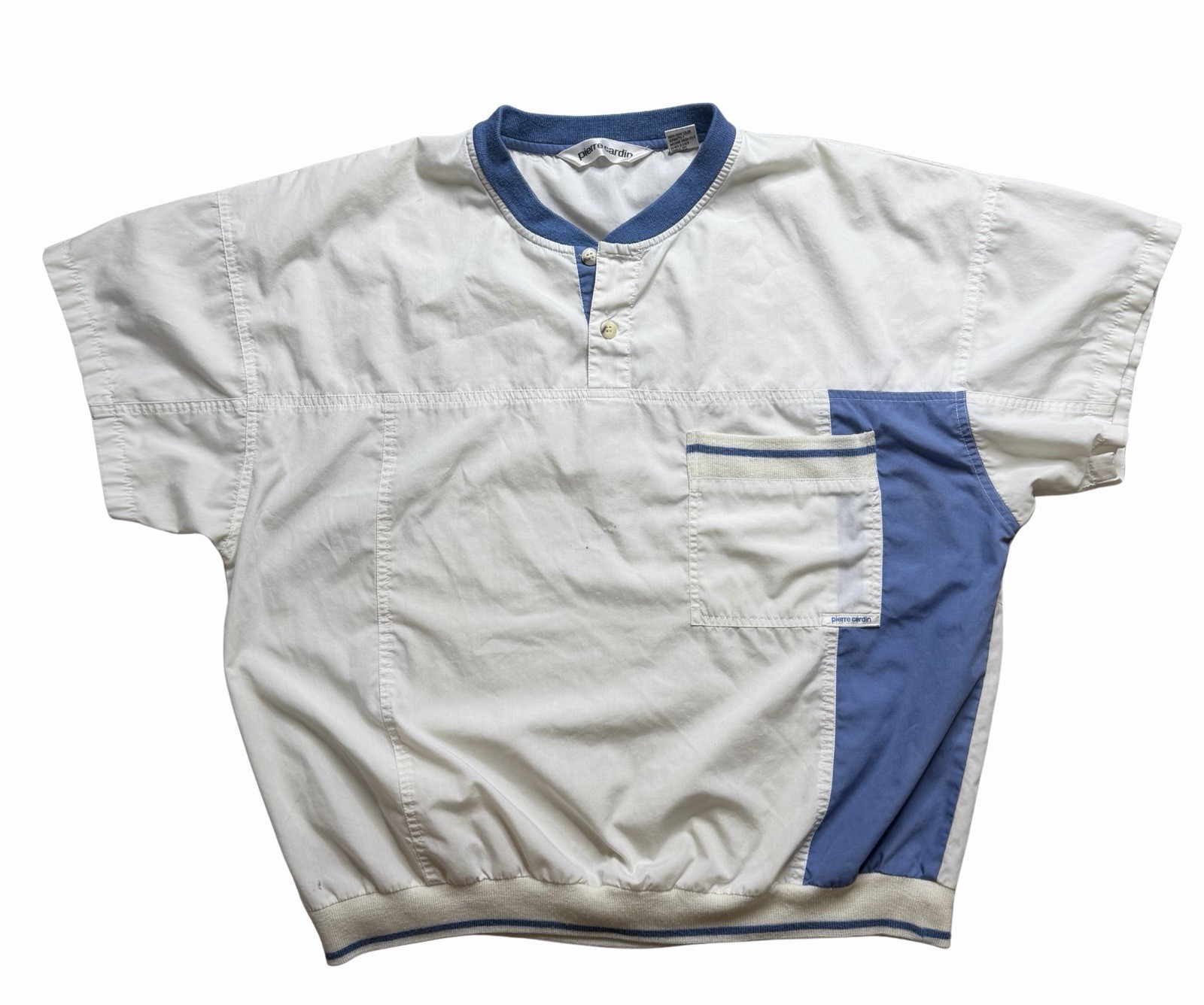 Pierre Cardin Men’s Vintage White Blue Golf Sports Beach Short Sleeve Shirt XL