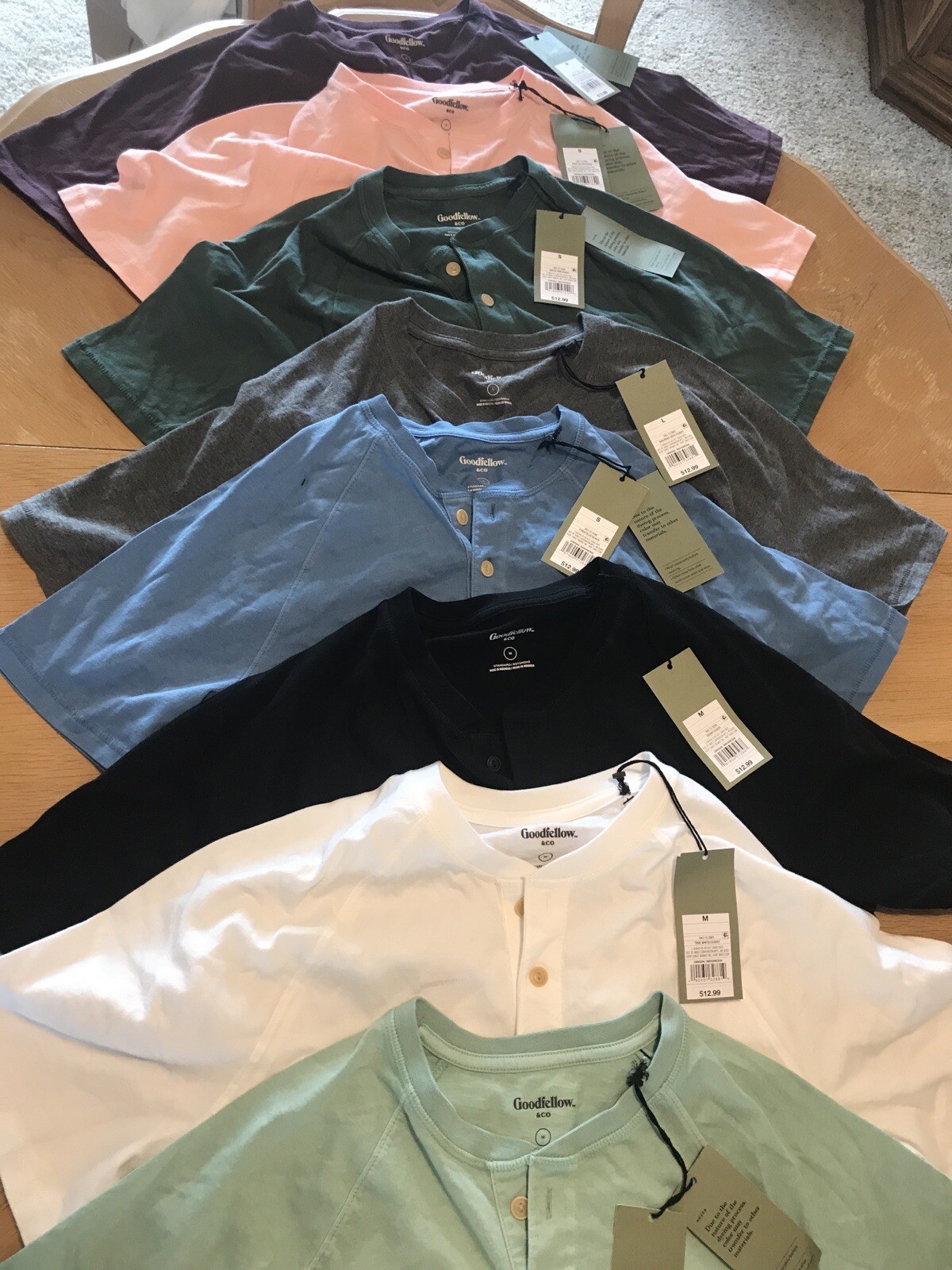 Henley Shirt Goodfellow Men’s Sizes Standard Fit T-shirt w/ 3 buttons 8 colors