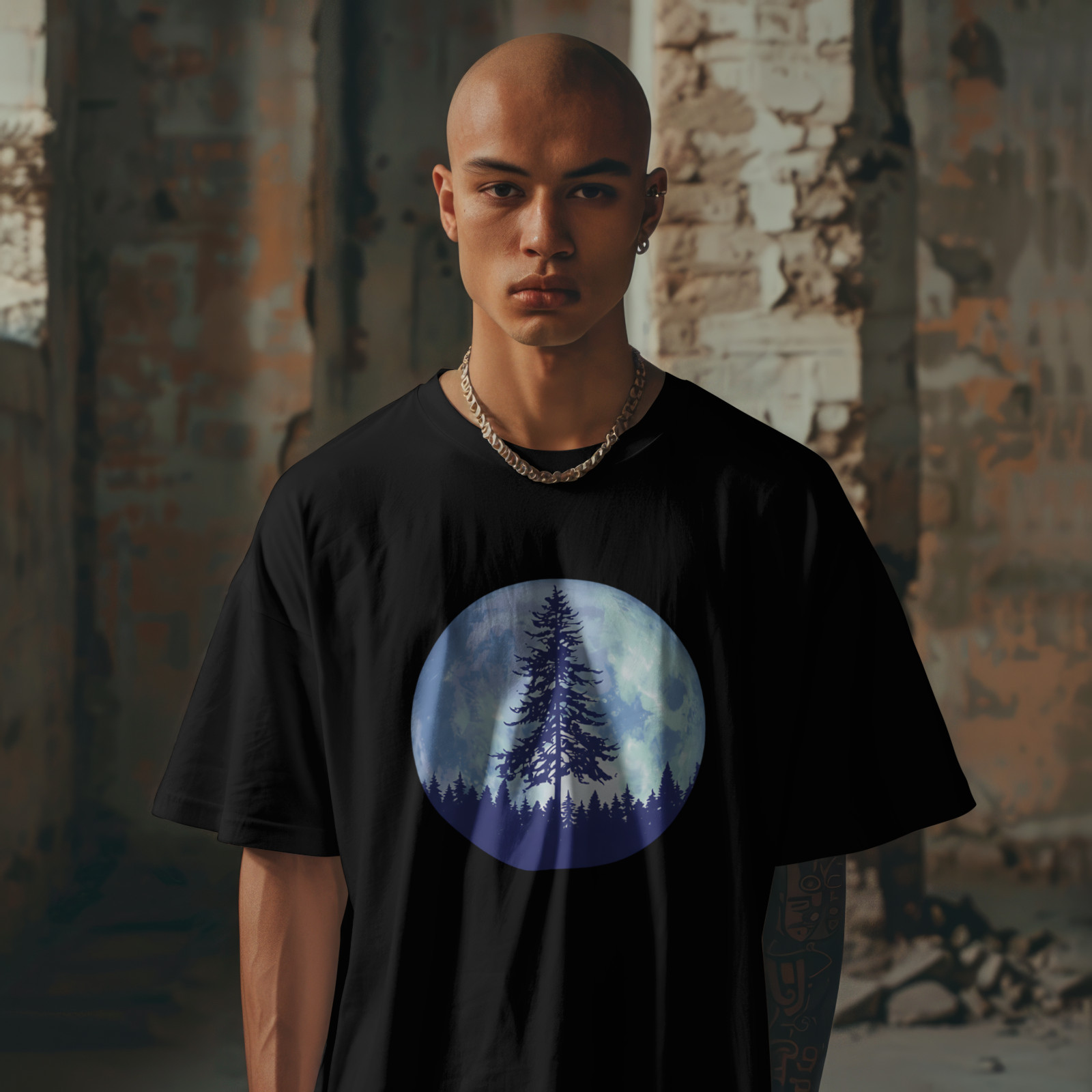 Moon Forest Pine Tree Shirt, Night Sky Nature Graphic Tee, Unisex