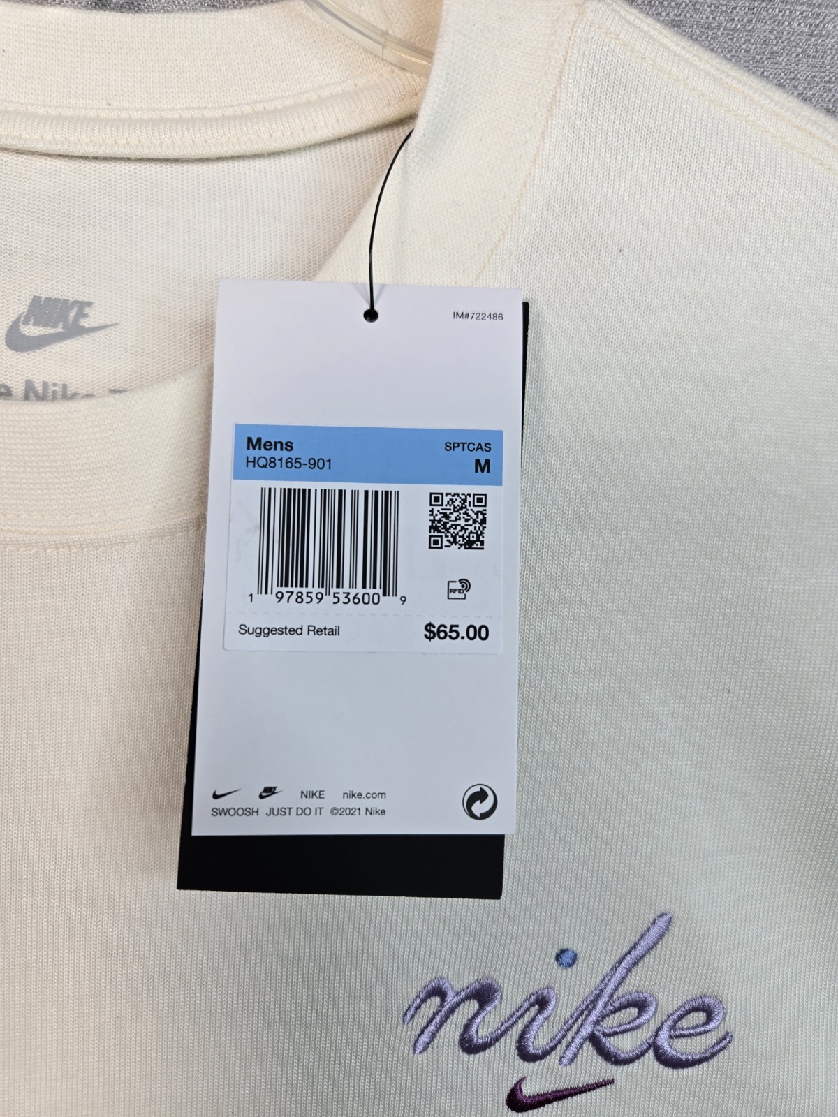 NIKE Max90 T-Shirt Medium Mens Off White Purple Crewneck Long Sleeve Swoosh Logo
