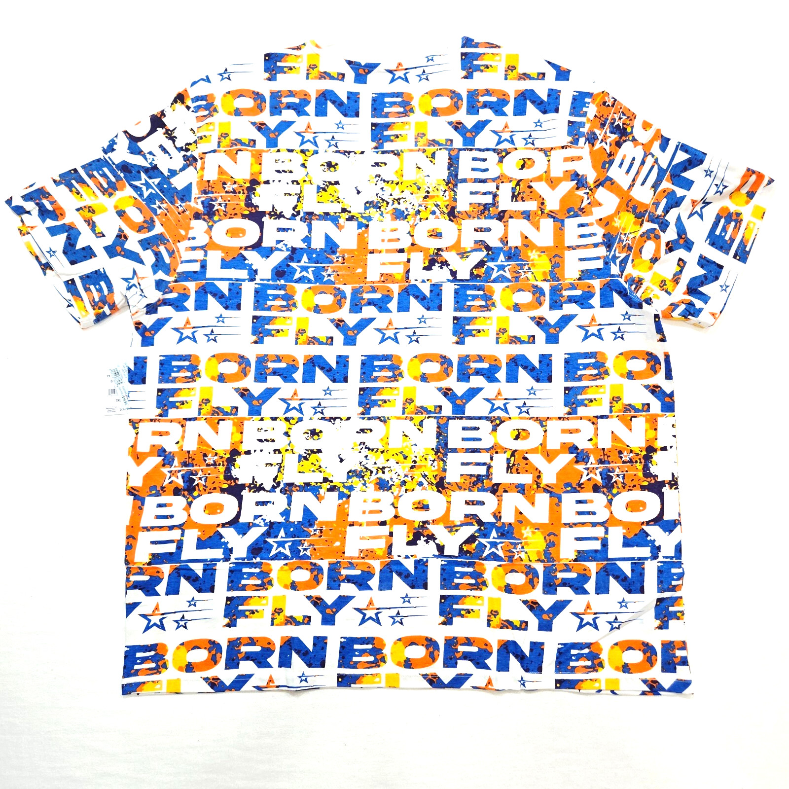 Born Fly Men’s Big & Tall T-Shirt Blue Yellow Orange White Design Graphic TShirt