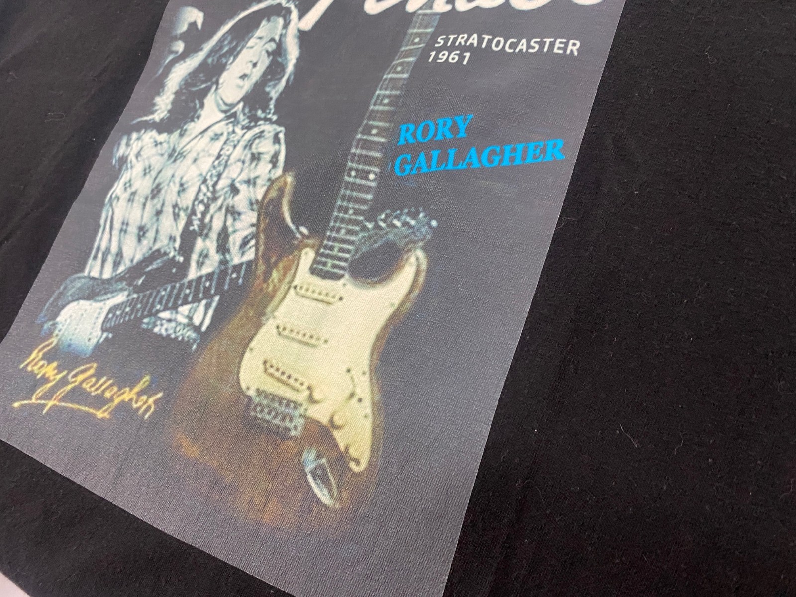 VTG FENDER Guitars Rory Gallagher Stratocaster Shaka (HTV) Black Tee SZ 2XL