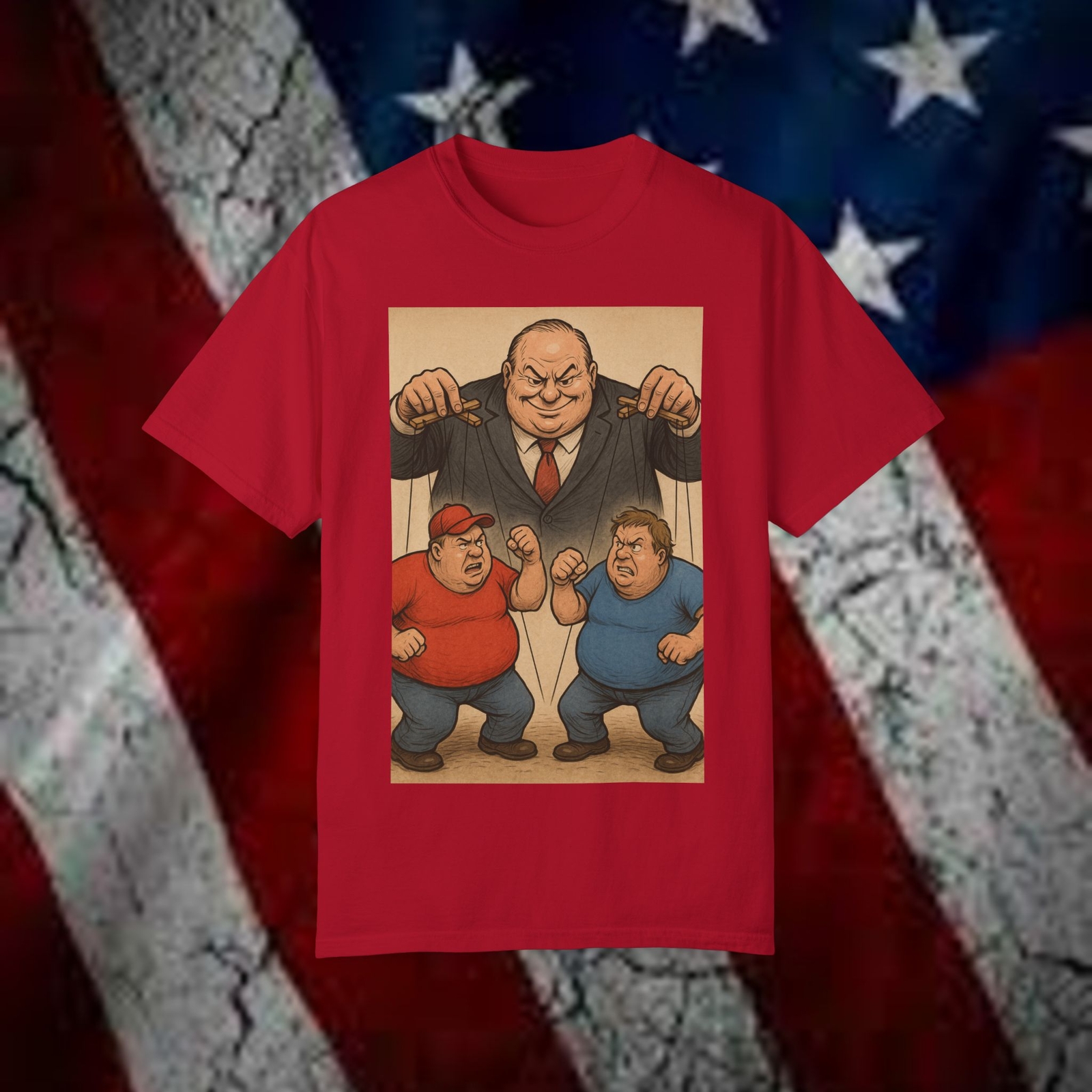 Political Cartoon Print – Puppet Master of Division – Republican vs democrats