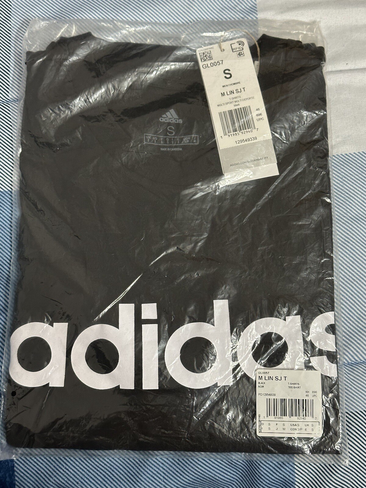 Adidas Mens Essentials Embroidered Linear Logo Tee Black White T-Shirt Size SM