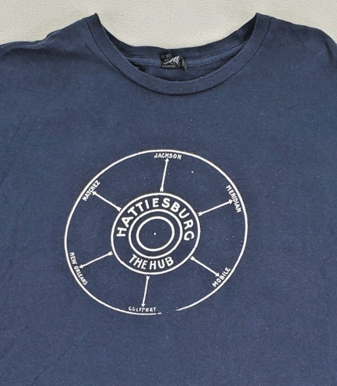 Hattiesburg The Hub T Shirt Mens 2XL Navy Blue Mississippi Map Graphic District