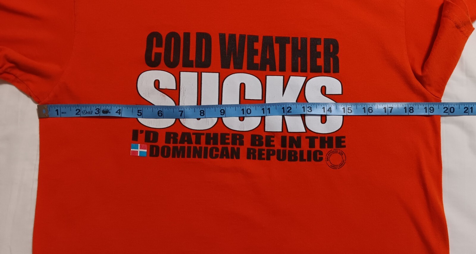 Hot Penguin T-Shirt – Cold Weather Sucks – Dominican Republic Orange S/S Size M