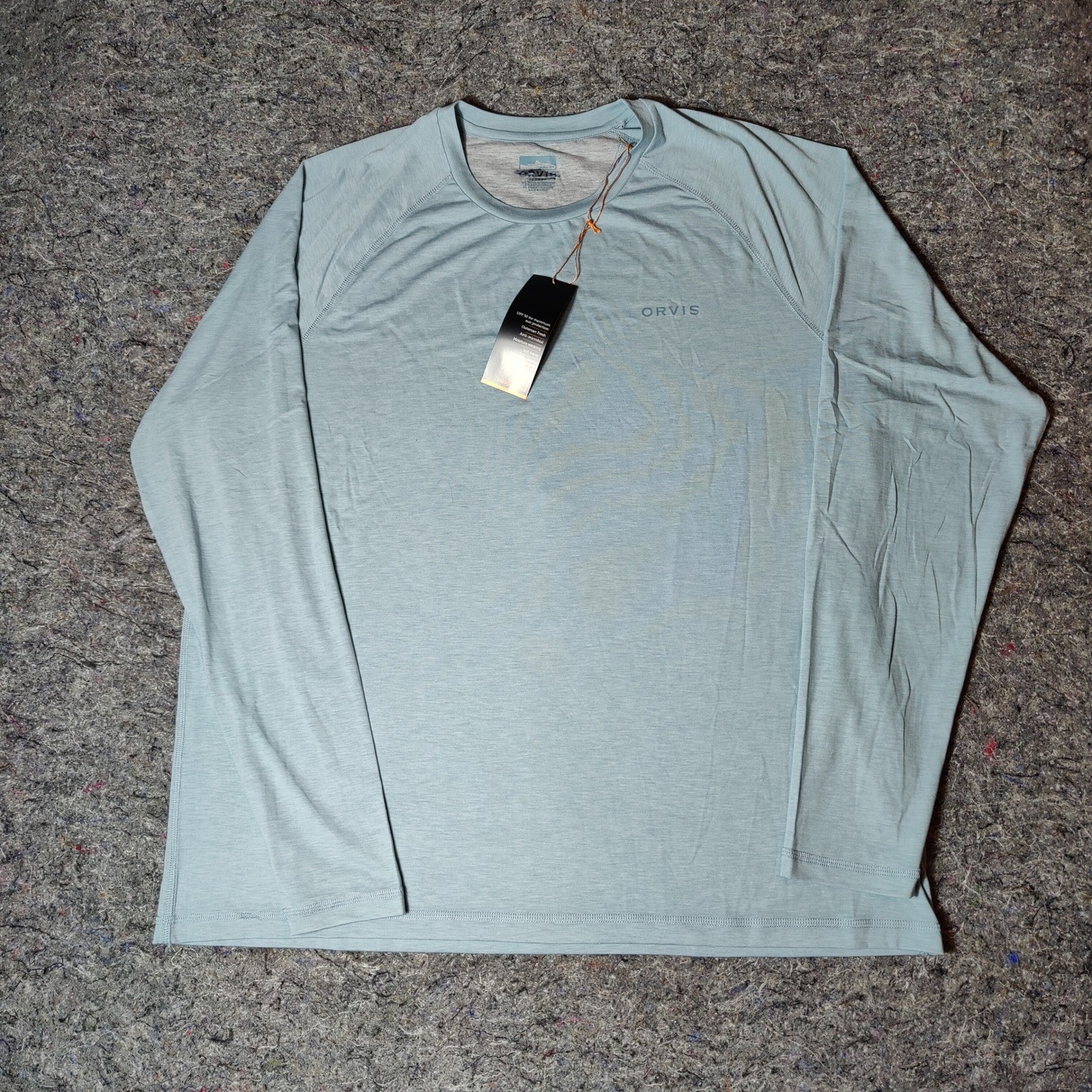 Orvis Mens Performance Long Sleeve Shirt UPF 50 Blue Heather Crew Neck XL NWT