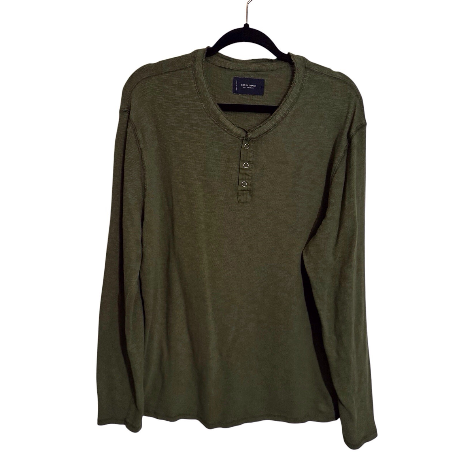 Lucky Brand Men’s Size Large Green Henley Shirt Long Sleeve Cotton Casual Lounge