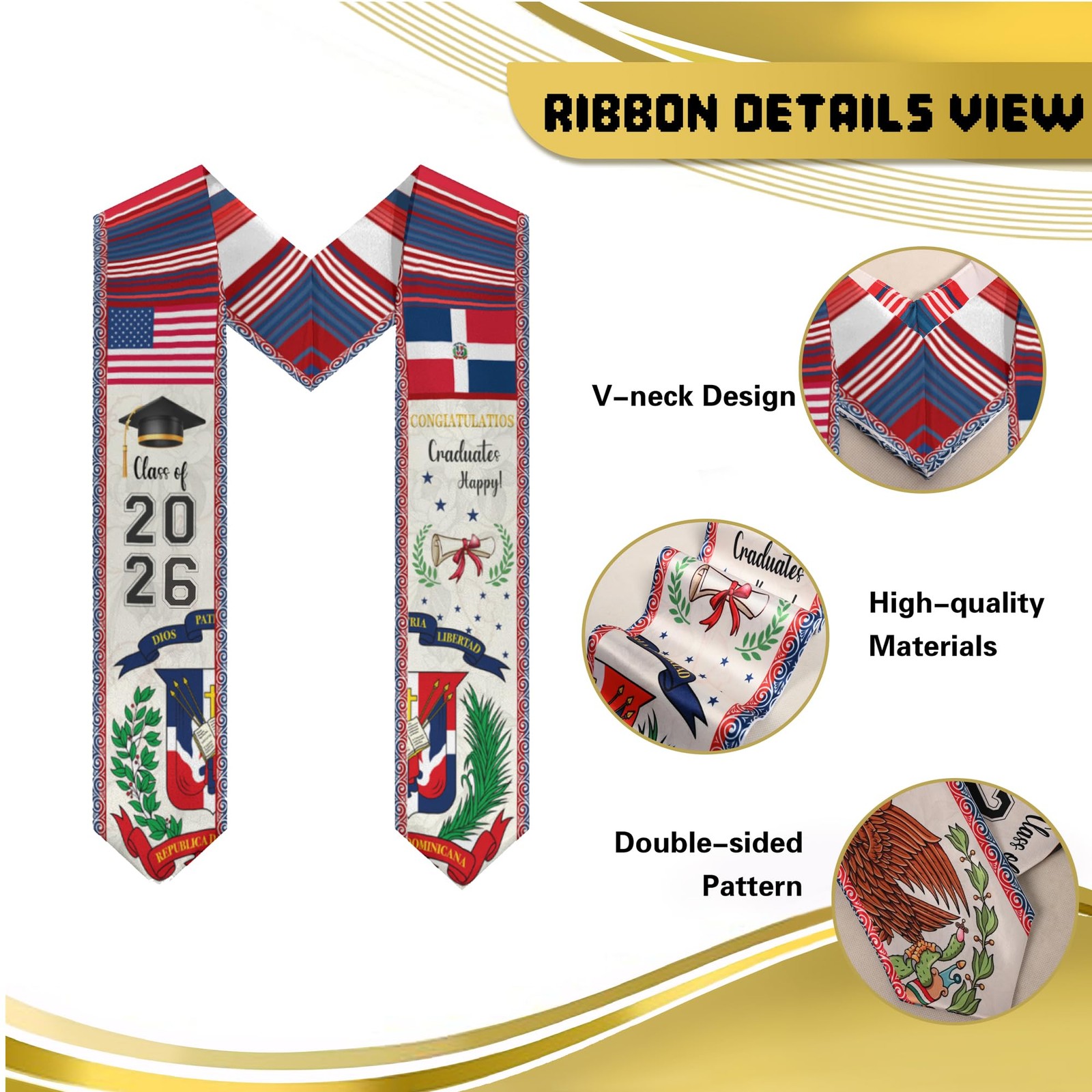 Dominican Republic Graduation Sash, Dominican Republic American Flag Graduati…