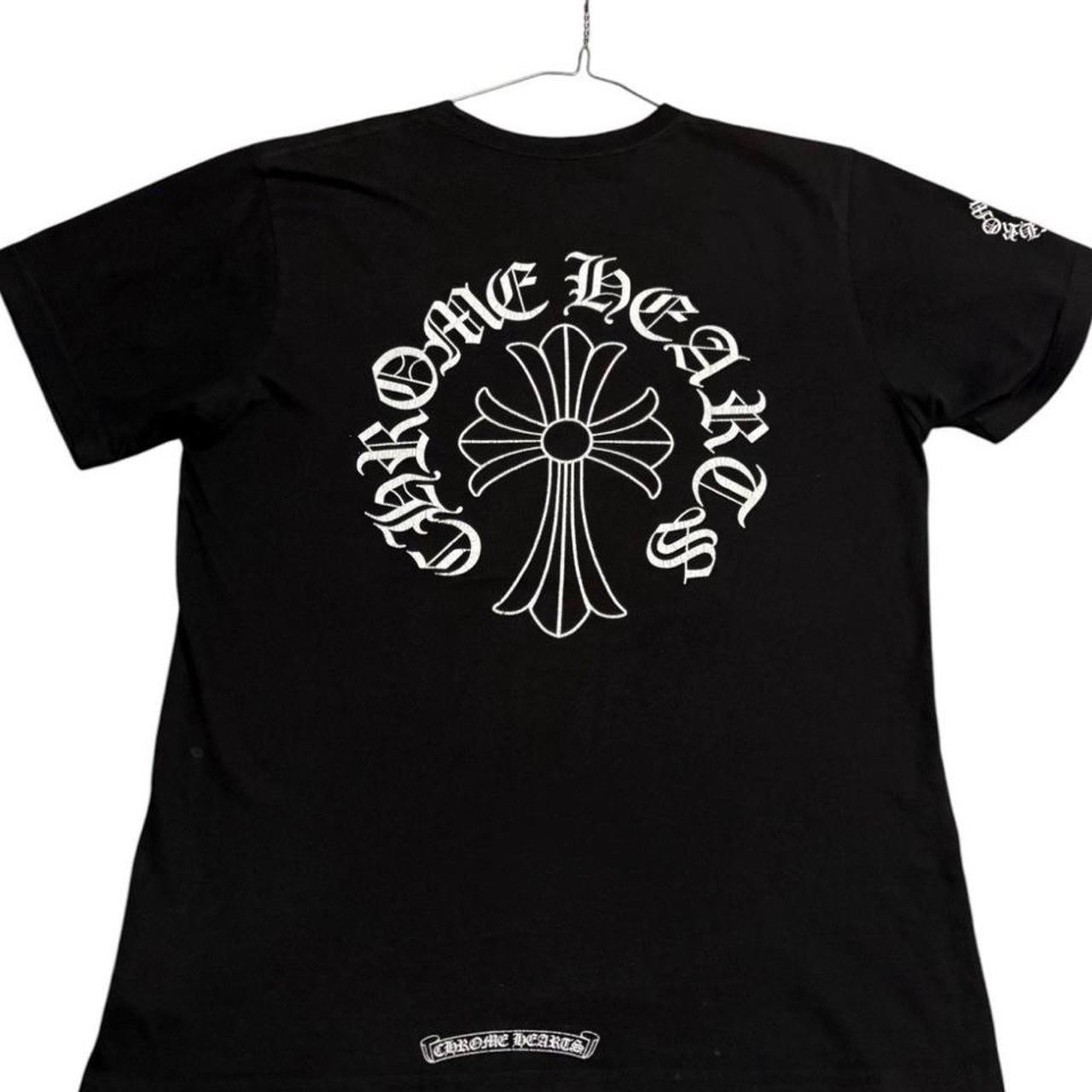 Chrome Hearts Black Men’s Graphic Cross Logo Pocket Tee Crew Neck Short Sleeve