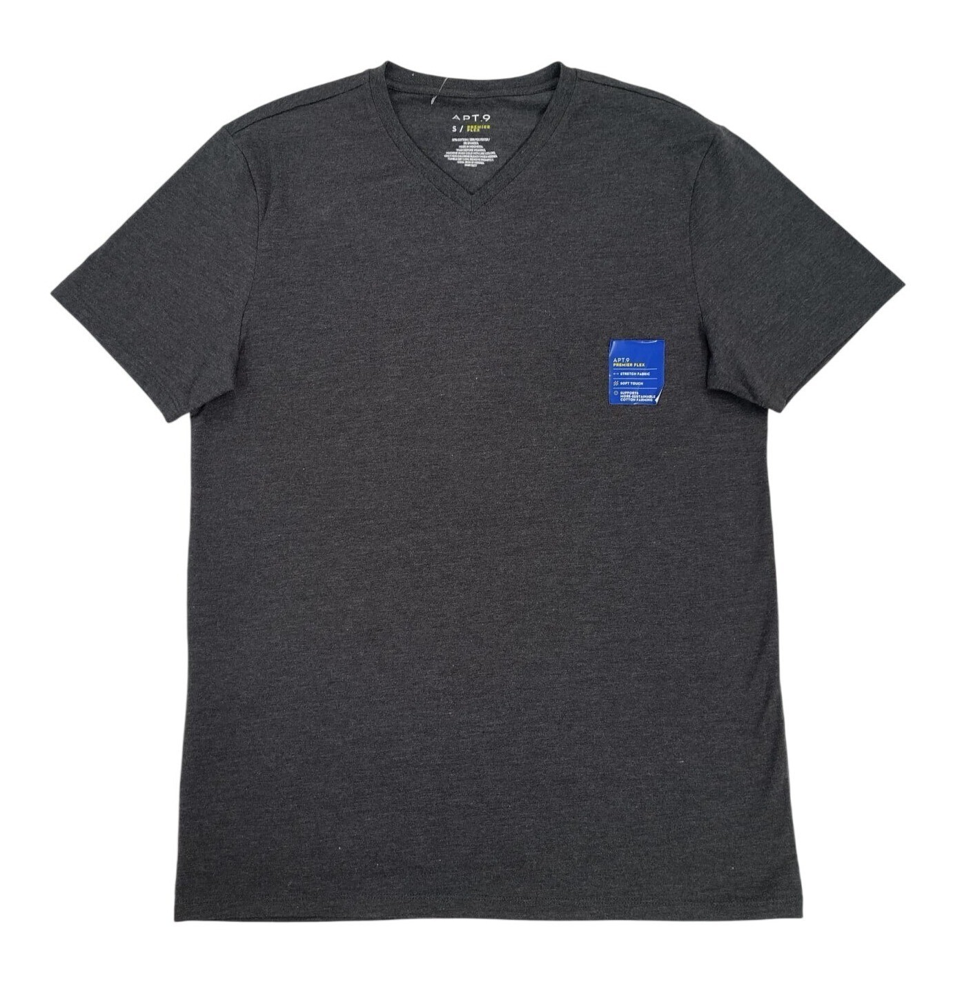 Apt.9 Mens Premier Flex Charcoal Gray V-Neck T-Shirt S. NWOT.