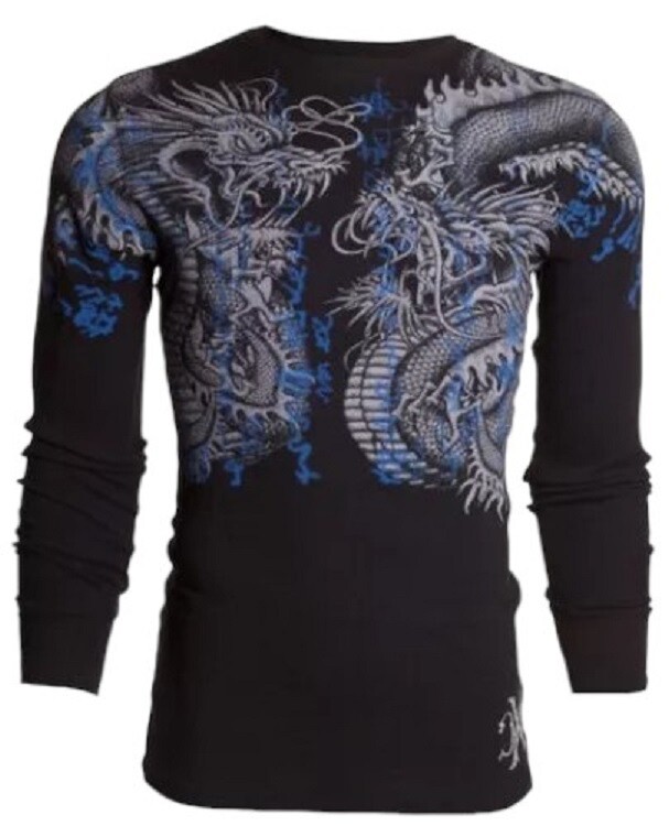 Xtreme Couture by Affliction Men’s Thermal Shirt Double Up Black Biker S-2XL