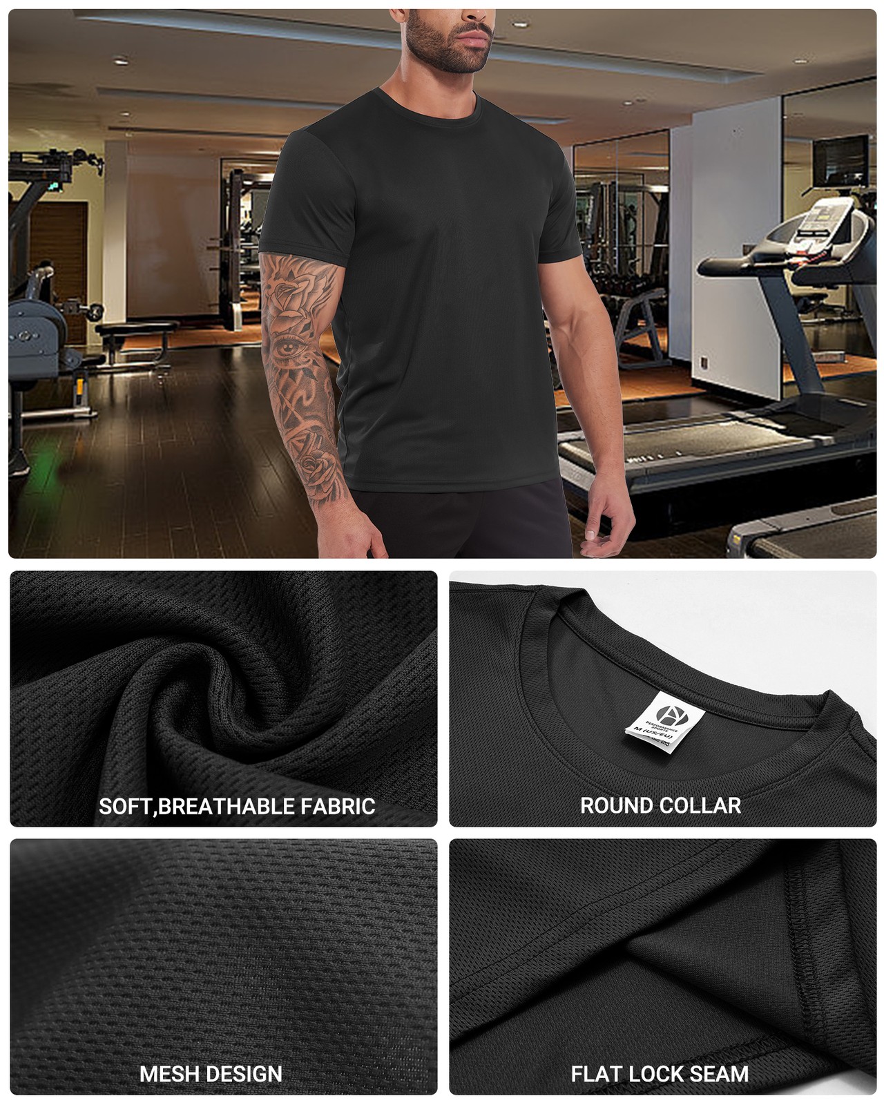 3Pc Men’s Short Sleeve Crew Neck Tee T-Shirts Solid Soft Comfort Quick Dry Cool