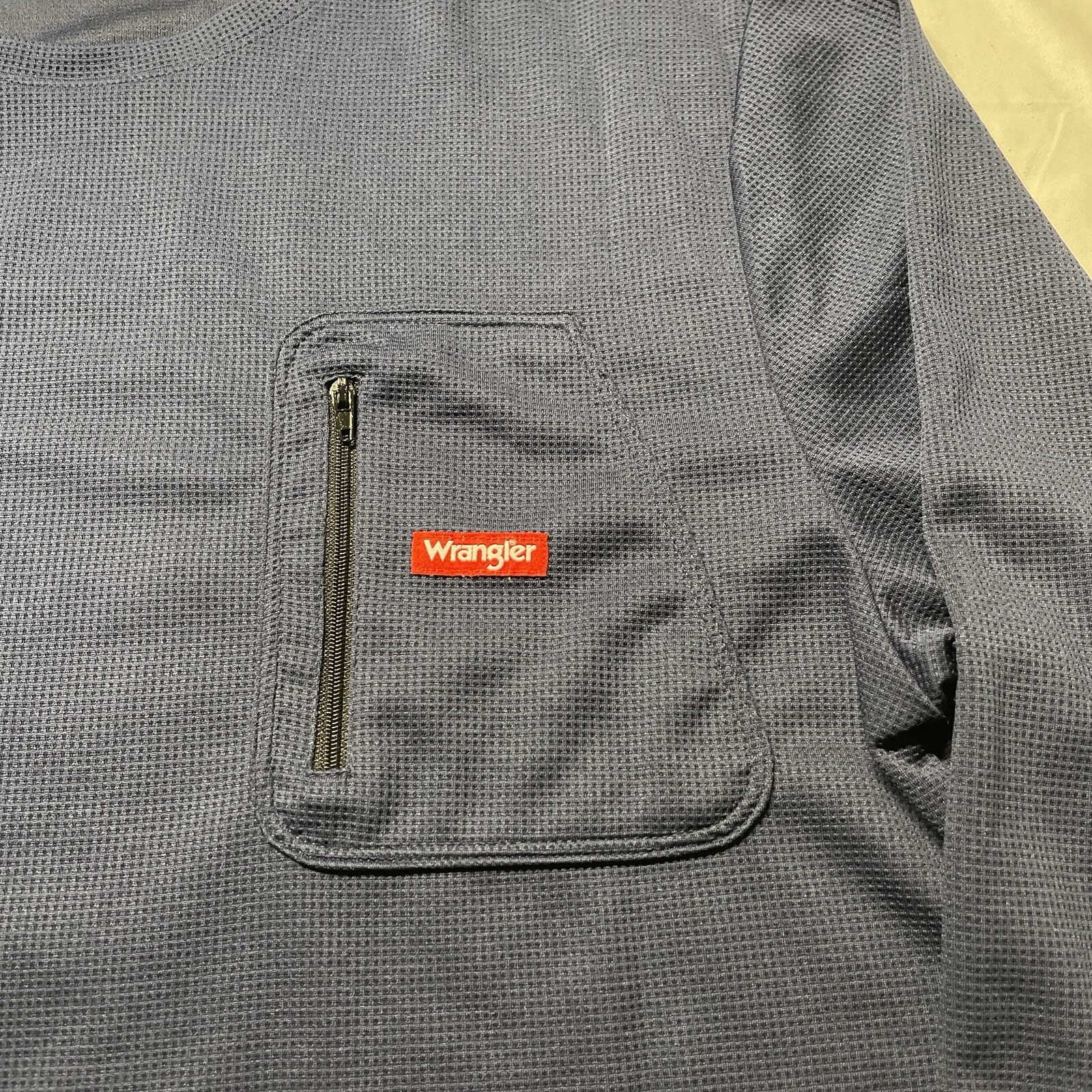 Wrangler Workwear Base Layer T-Shirt Mens XL Blue Zip Pocket Thermal Long Sleeve