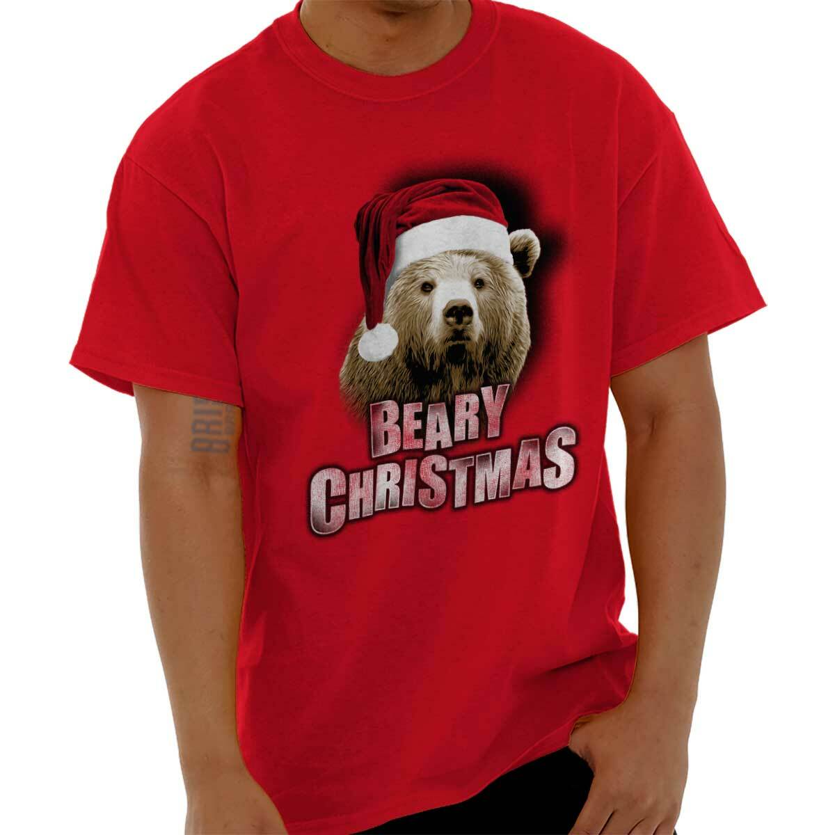 Beary Christmas Santa Claus Christmas Gift Adult Short Sleeve Crewneck Tee