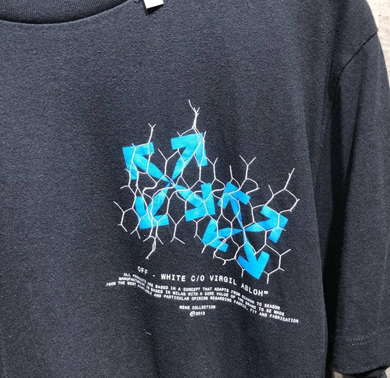 Off-White c/o Virgil Abloh Blue Lightning Arrow Graphic Tee Black Size L 2013