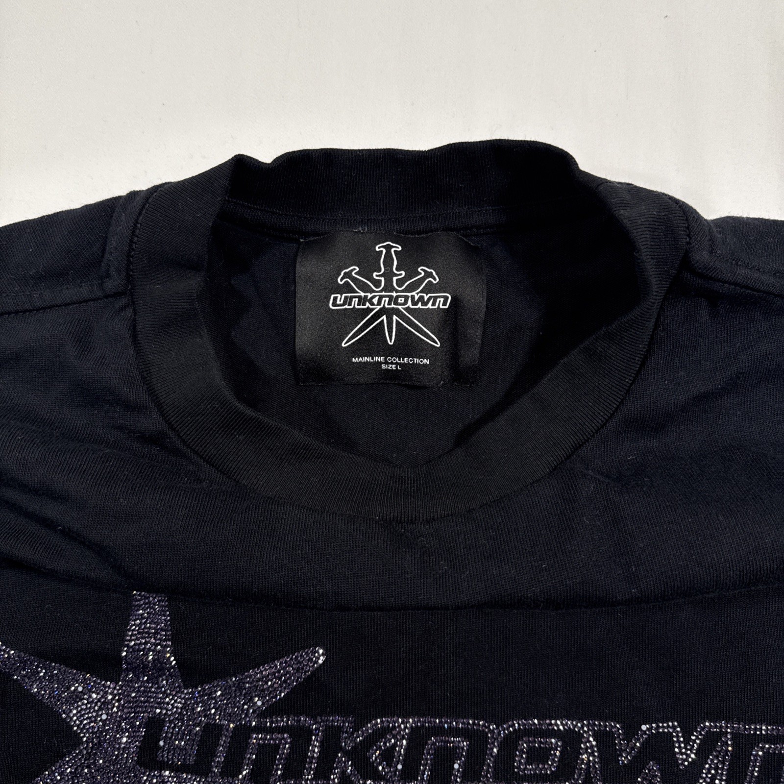Unknown London Rhinestone T Shirt Black Large