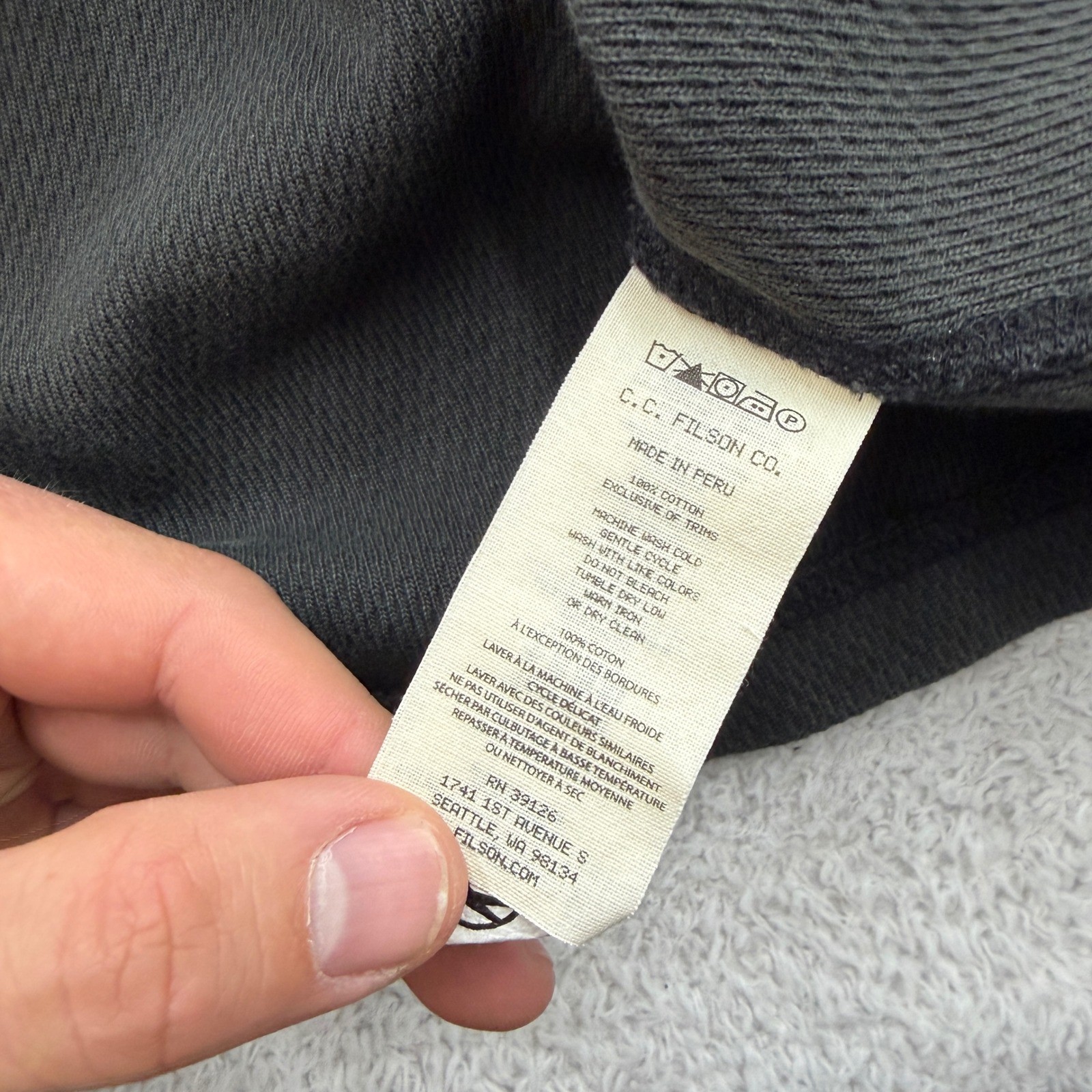 Filson Mens Waffle Knit Thermal Henley Shirt Charcoal Grey Long Sleeve Size L