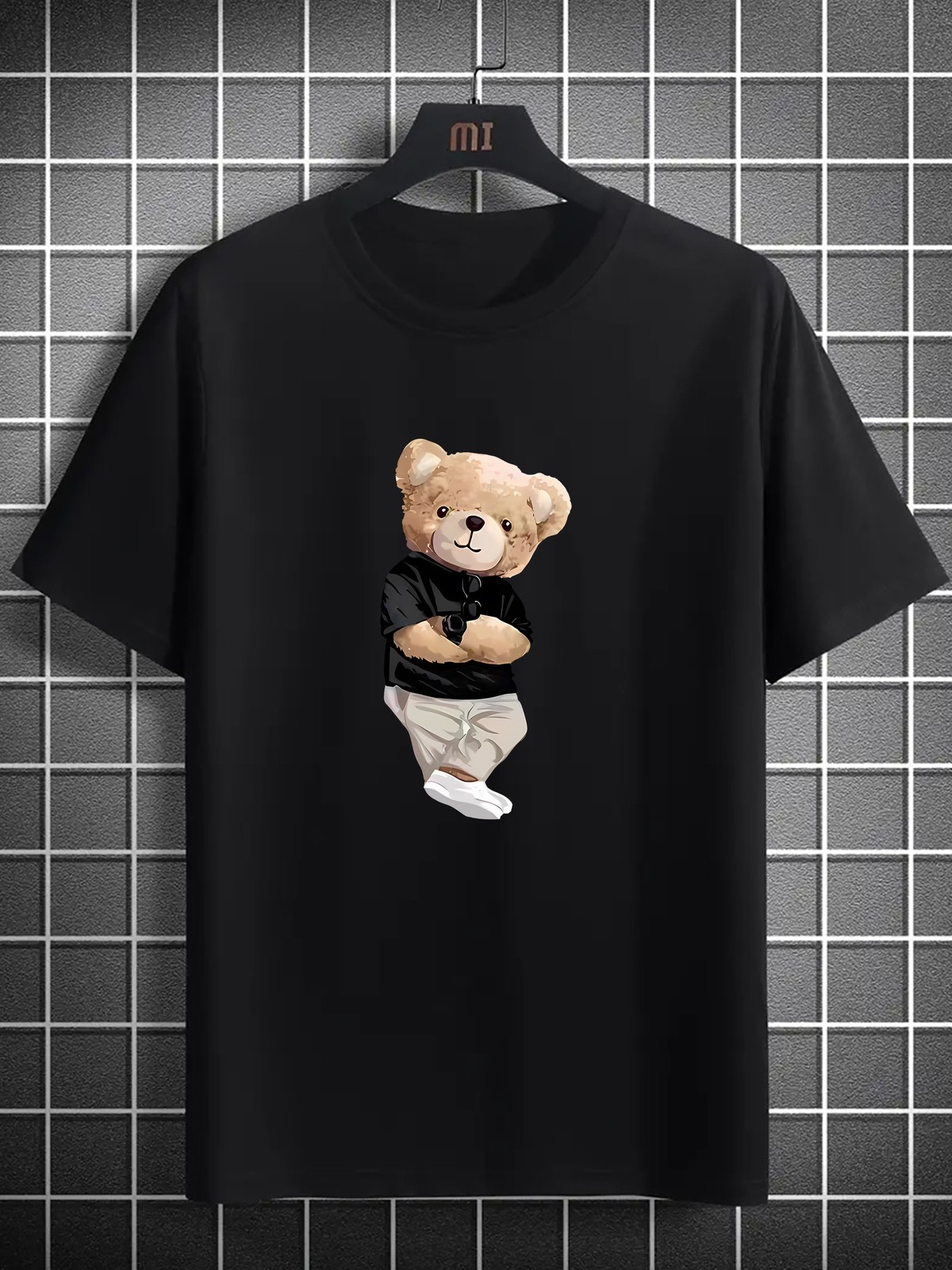 Cute Teddy Bear Graphic T-Shirt Men Funny Cartoon Casual Street Tee