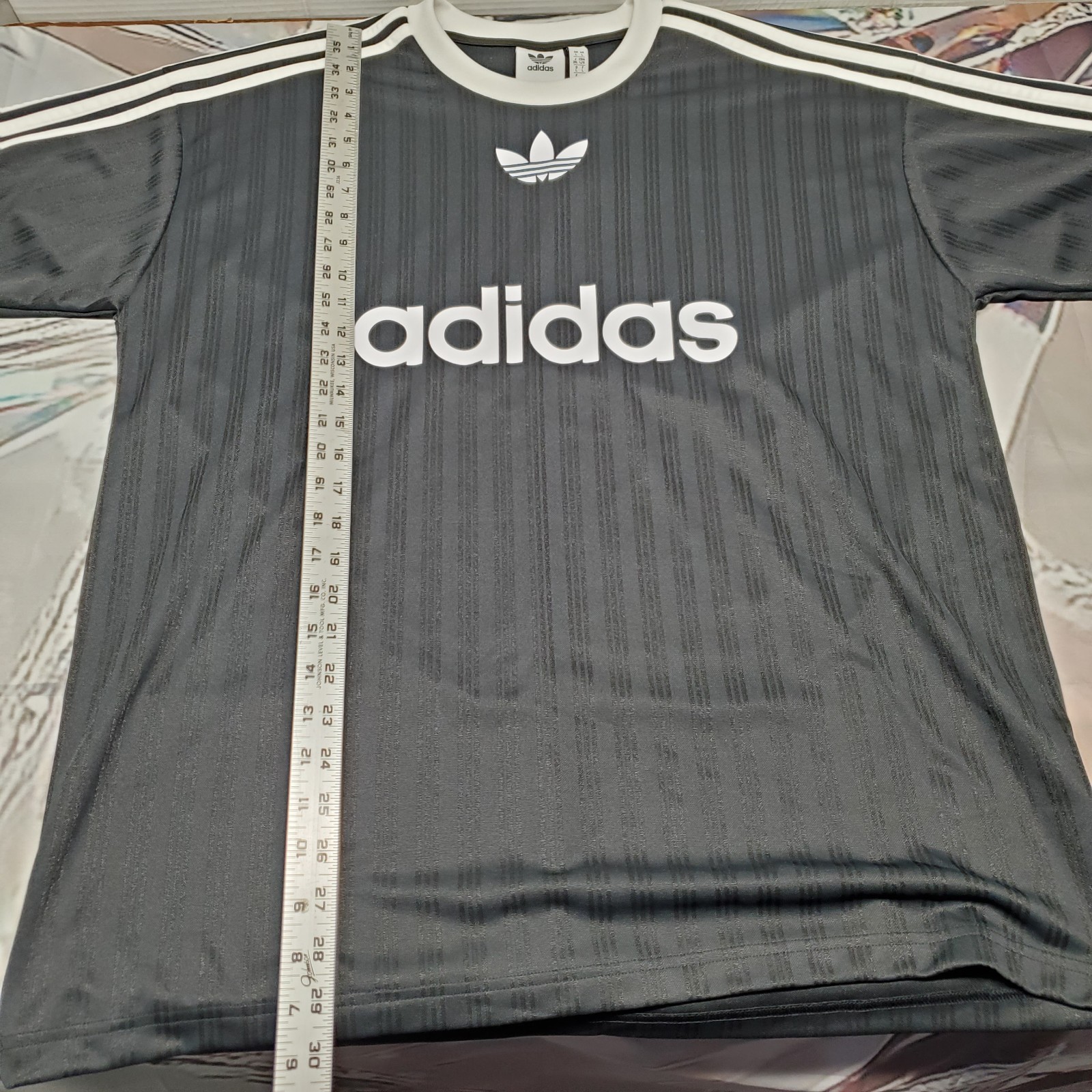 NEW Adidas Trefoil Mens Size Large Striped Dazzle Soccer Style T Shirt Tee Poly