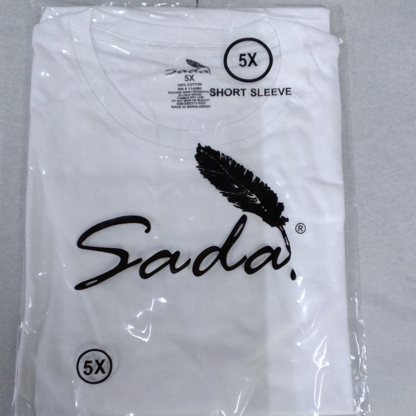 Sada Men’s White 5X Cotton Knit T-Shirt Short Sleeve Crew Neck