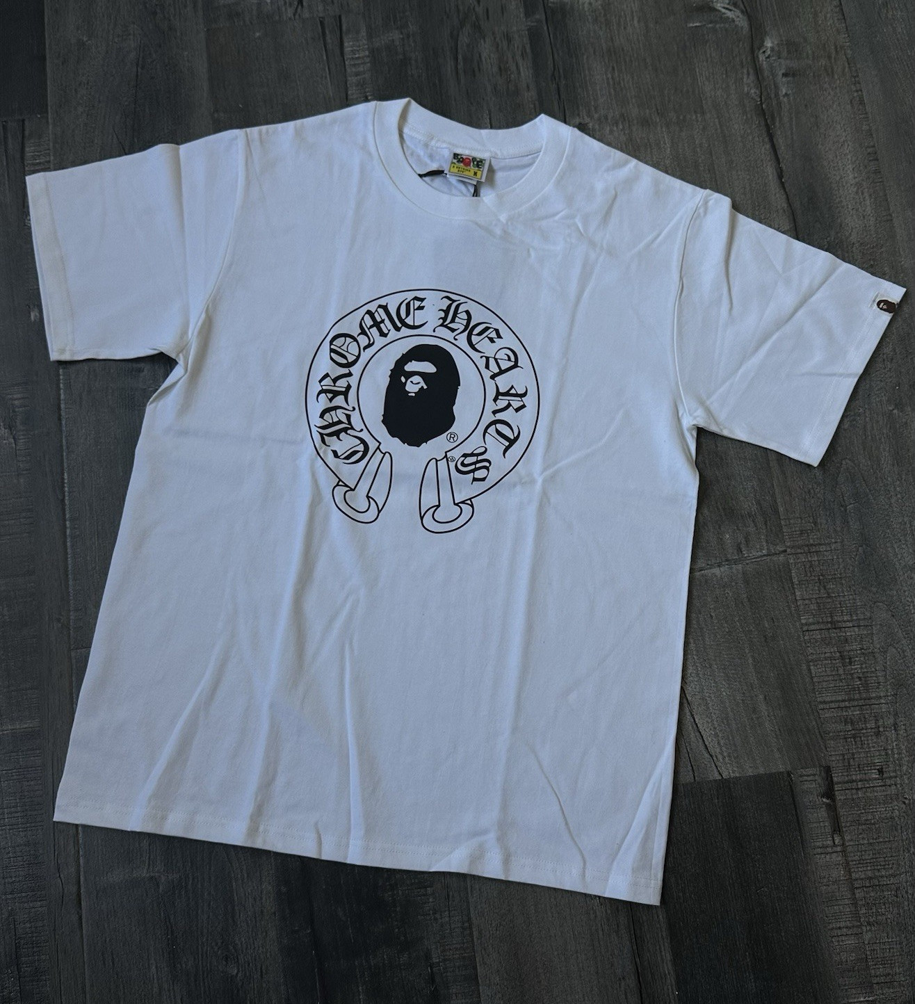 A Bathing Ape Baby Milo Chrome Hearts White Double-Sided Graphic Tee L
