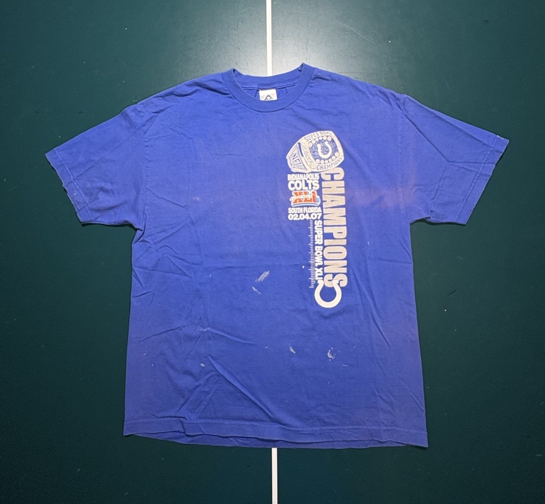 Vintage Indianapolis Colts Superbowl XLI Champions 2007 T Shirt XL Faded Blue