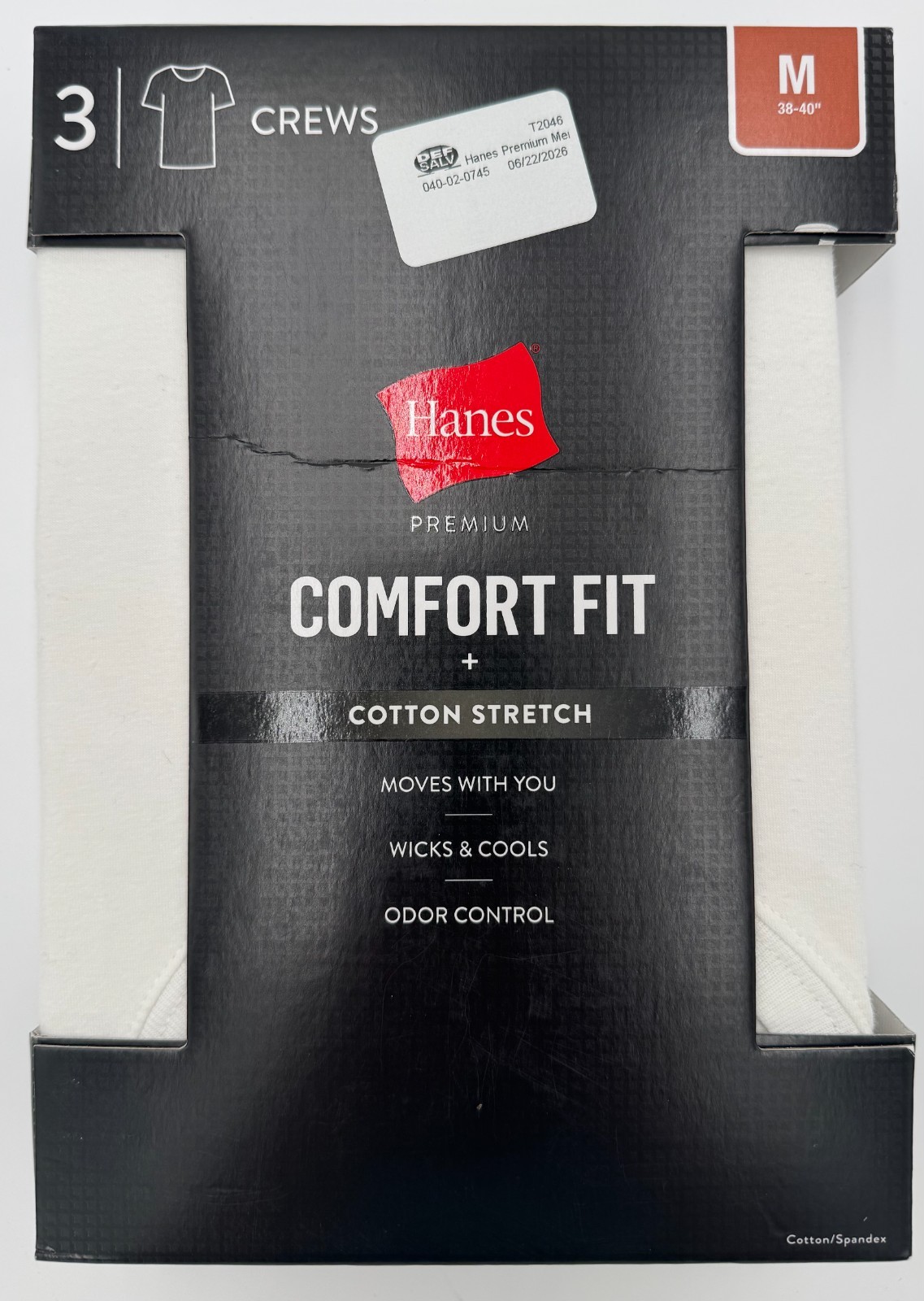 Hanes Premium Mens Crew T-Shirts Size M White Comfort Fit 3-Pack NWT